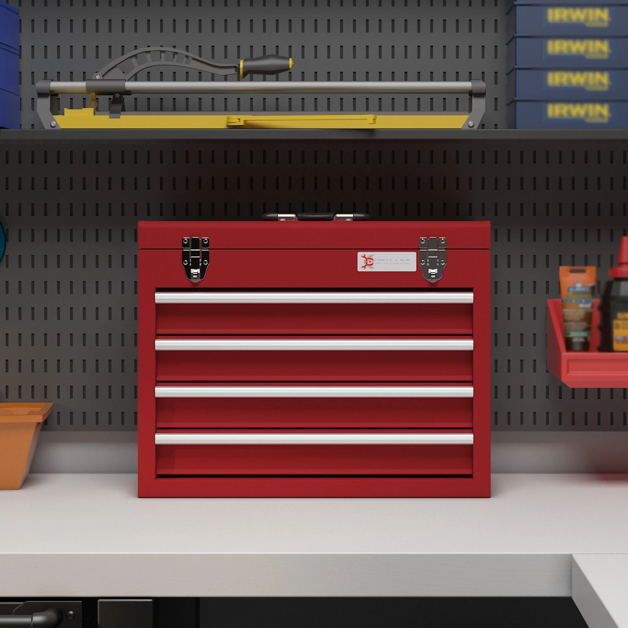 DURHAND Lockable 4 Drawer Tool Chest With Ball Bearing Slide Drawers Red - Image 6