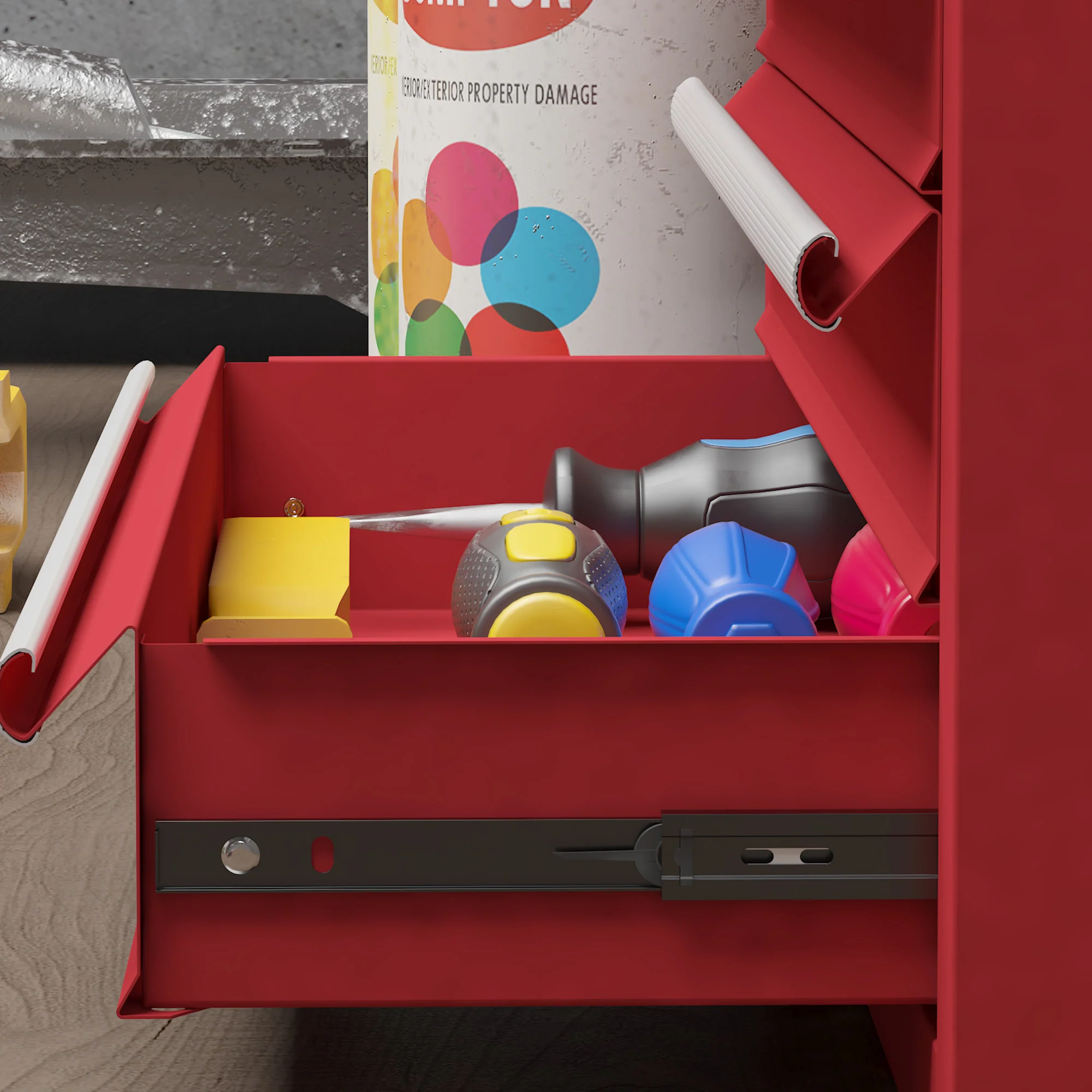 DURHAND Lockable 4 Drawer Tool Chest With Ball Bearing Slide Drawers Red - Image 8