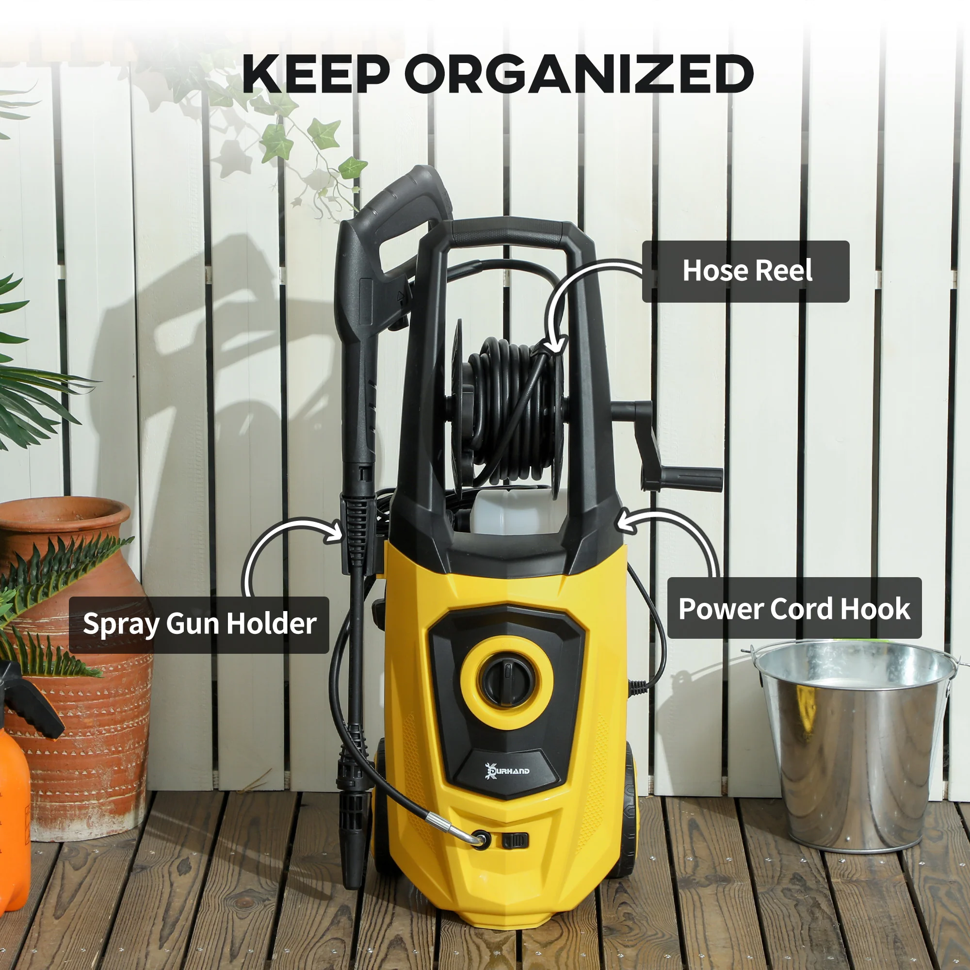 DURHAND Portable Power Washer 1800W, 150 Bar, 510 L/h for Garden, Yellow - Image 7