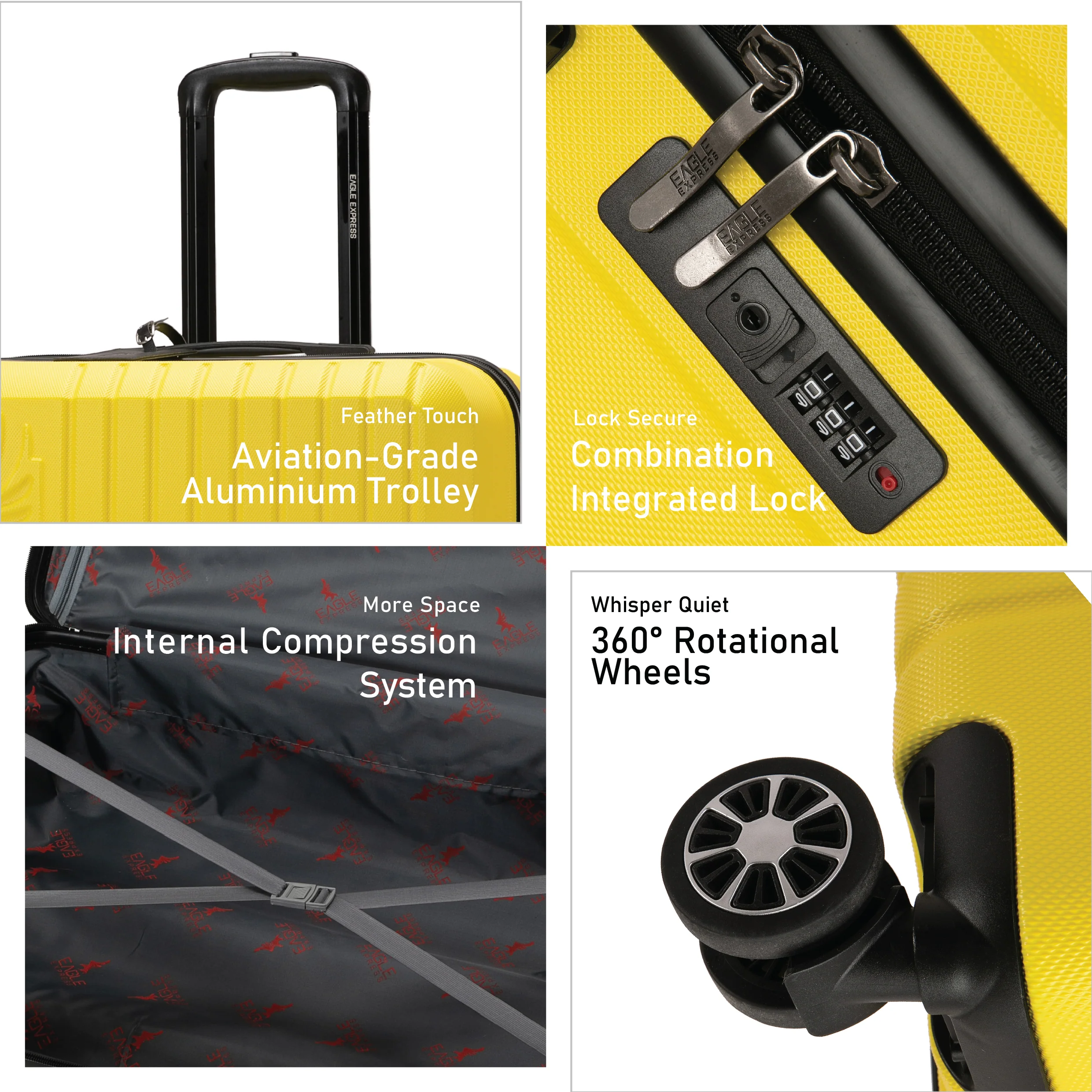 Eagle Express Aura ABS Hard Trolley Lightweight Expandable Luggage Trolley 3 Piece Set - Yellow - Image 3