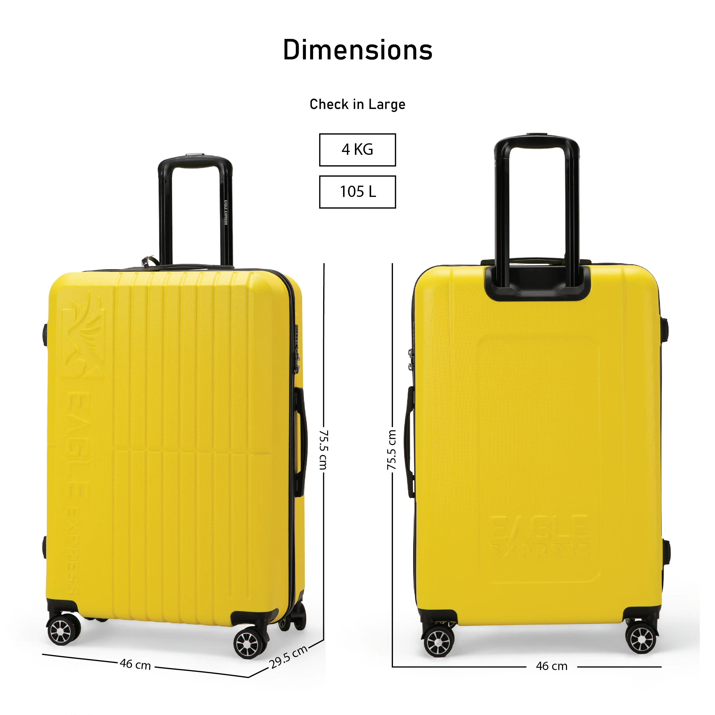 Eagle Express Aura ABS Hard Trolley Lightweight Expandable Luggage Trolley 3 Piece Set - Yellow - Image 4