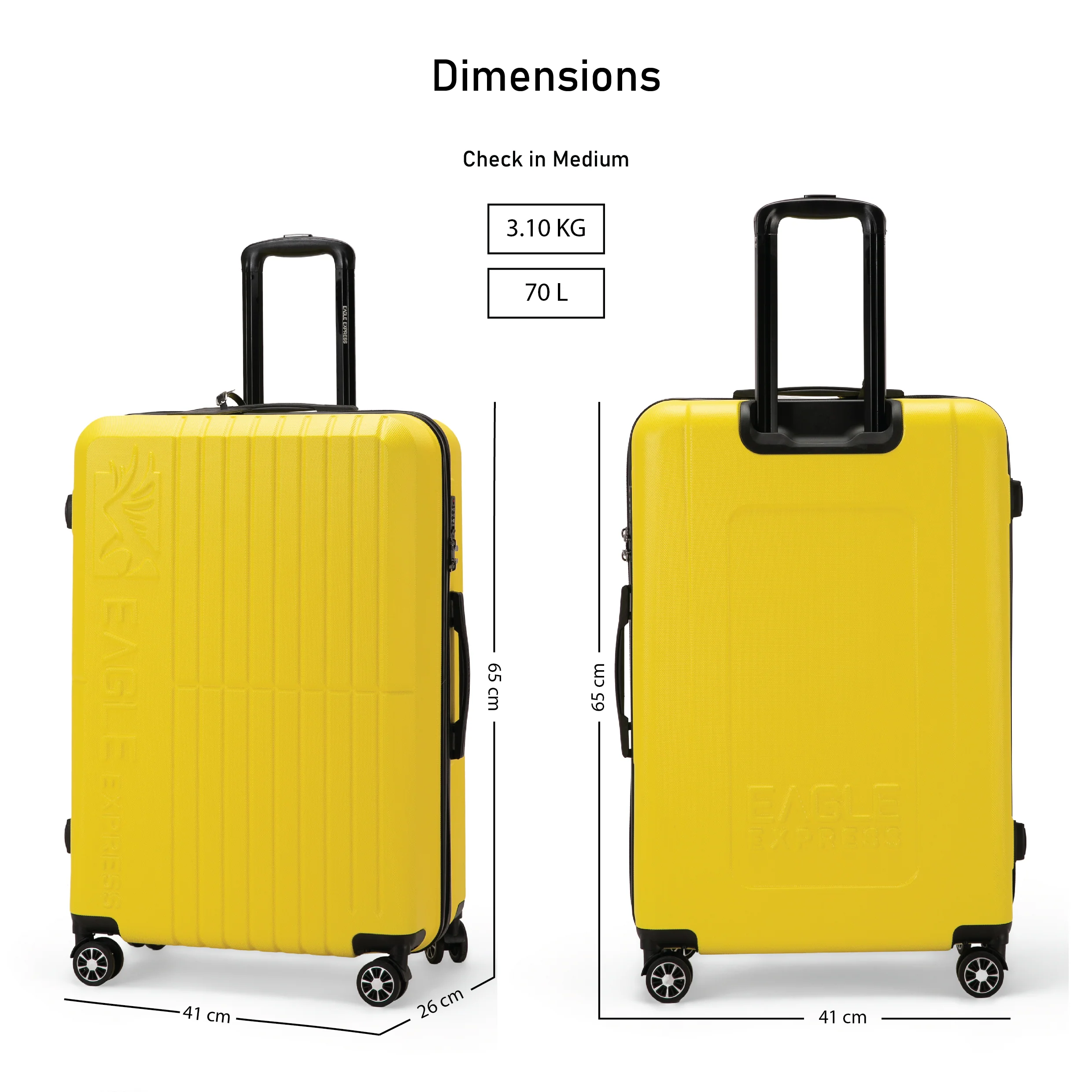 Eagle Express Aura ABS Hard Trolley Lightweight Expandable Luggage Trolley 3 Piece Set - Yellow - Image 5