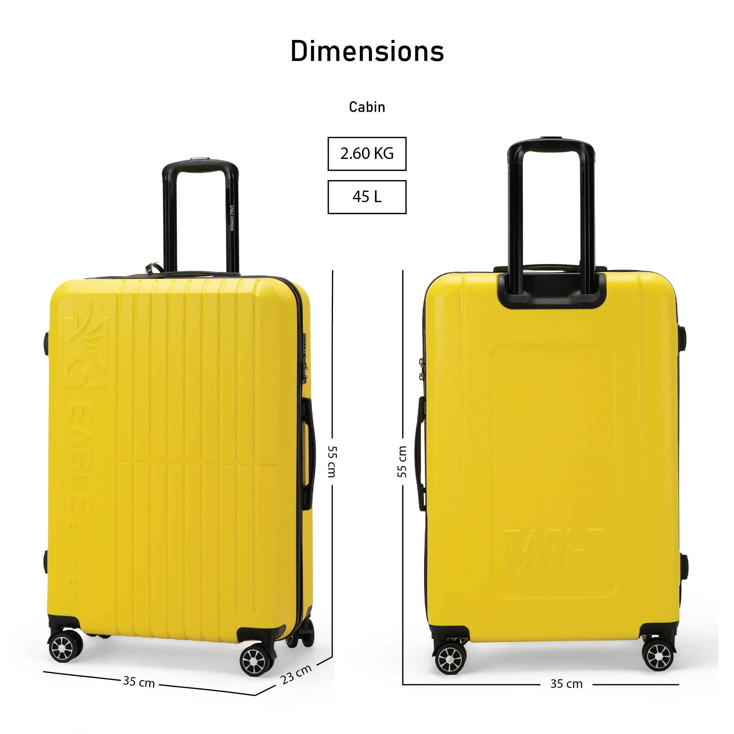Eagle Express Aura ABS Hard Trolley Lightweight Expandable Luggage Trolley 3 Piece Set - Yellow - Image 6