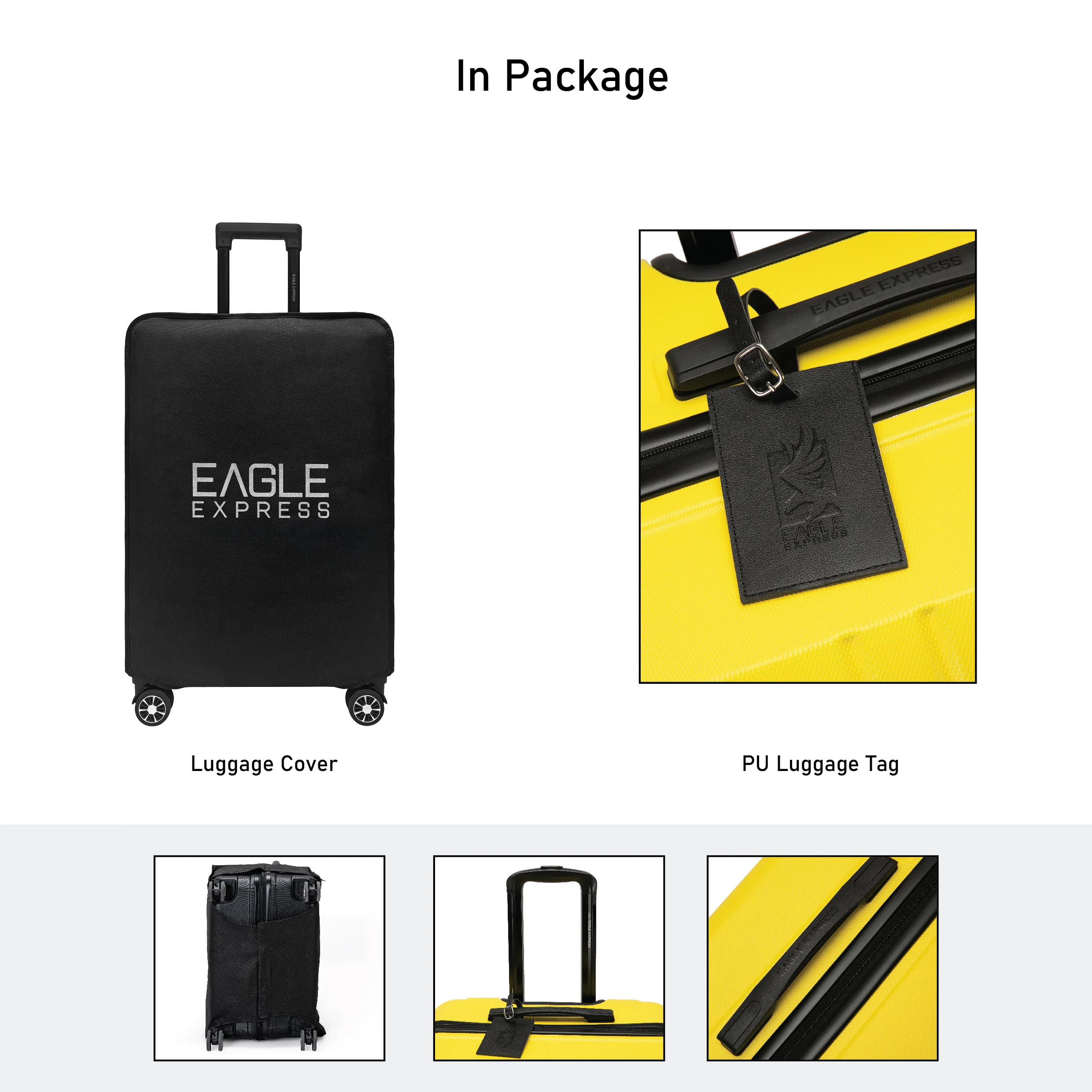 Eagle Express Aura ABS Hard Trolley Lightweight Expandable Luggage Trolley 3 Piece Set - Yellow - Image 7