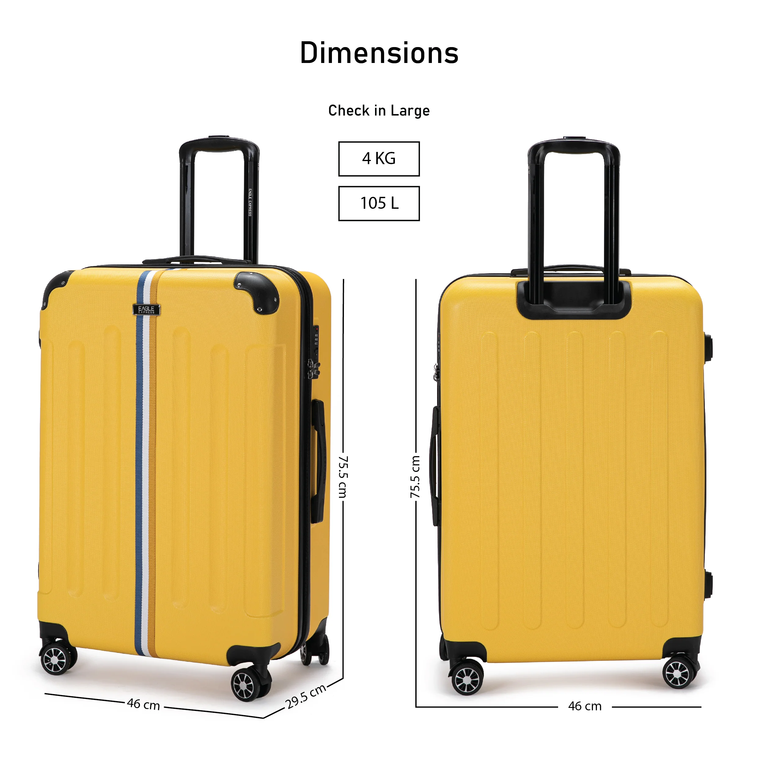 Eagle Express Big BenABS Hard Trolley Lightweight Expandable Luggage Trolley 3 Piece Set - Dark Yellow - Image 3