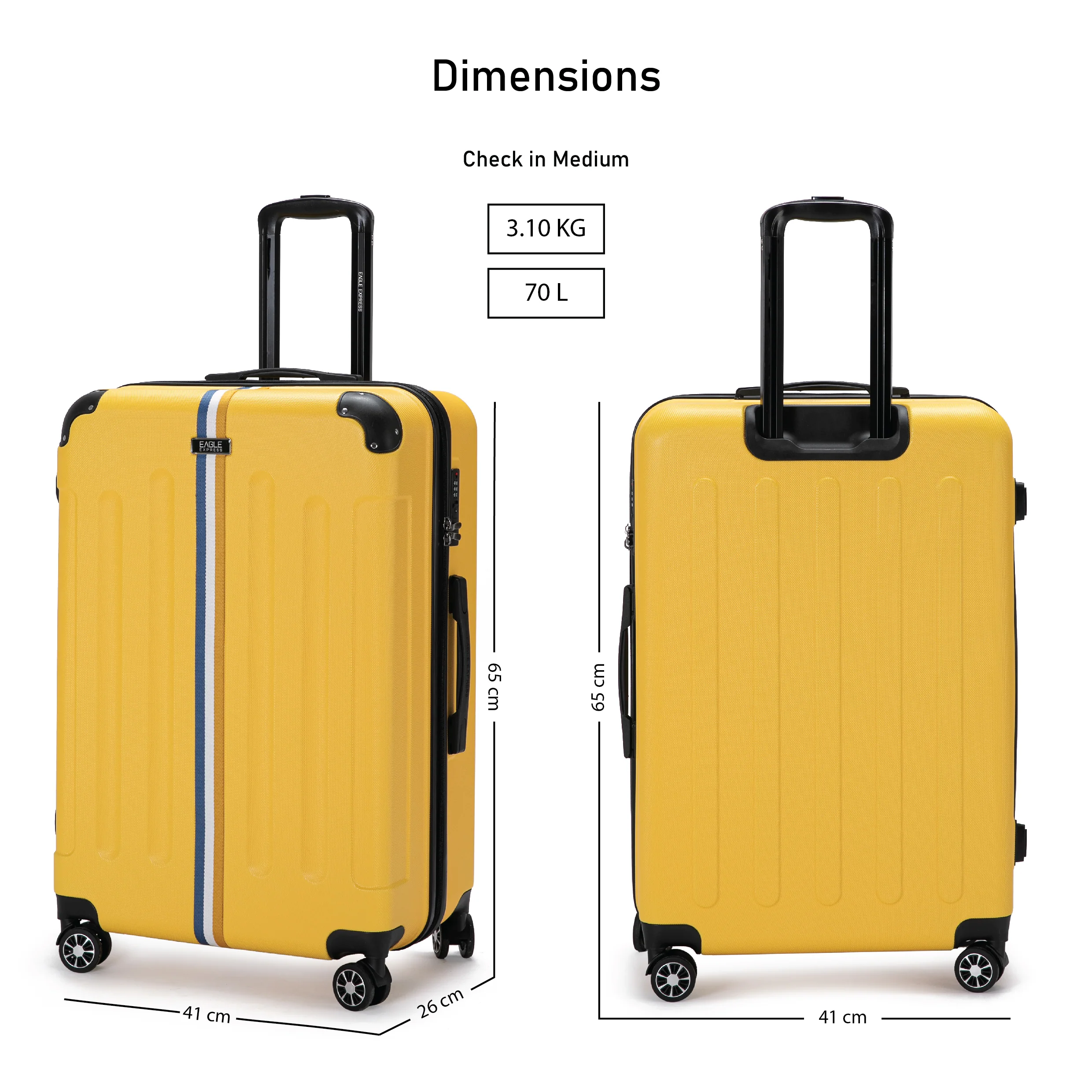 Eagle Express Big BenABS Hard Trolley Lightweight Expandable Luggage Trolley 3 Piece Set - Dark Yellow - Image 4
