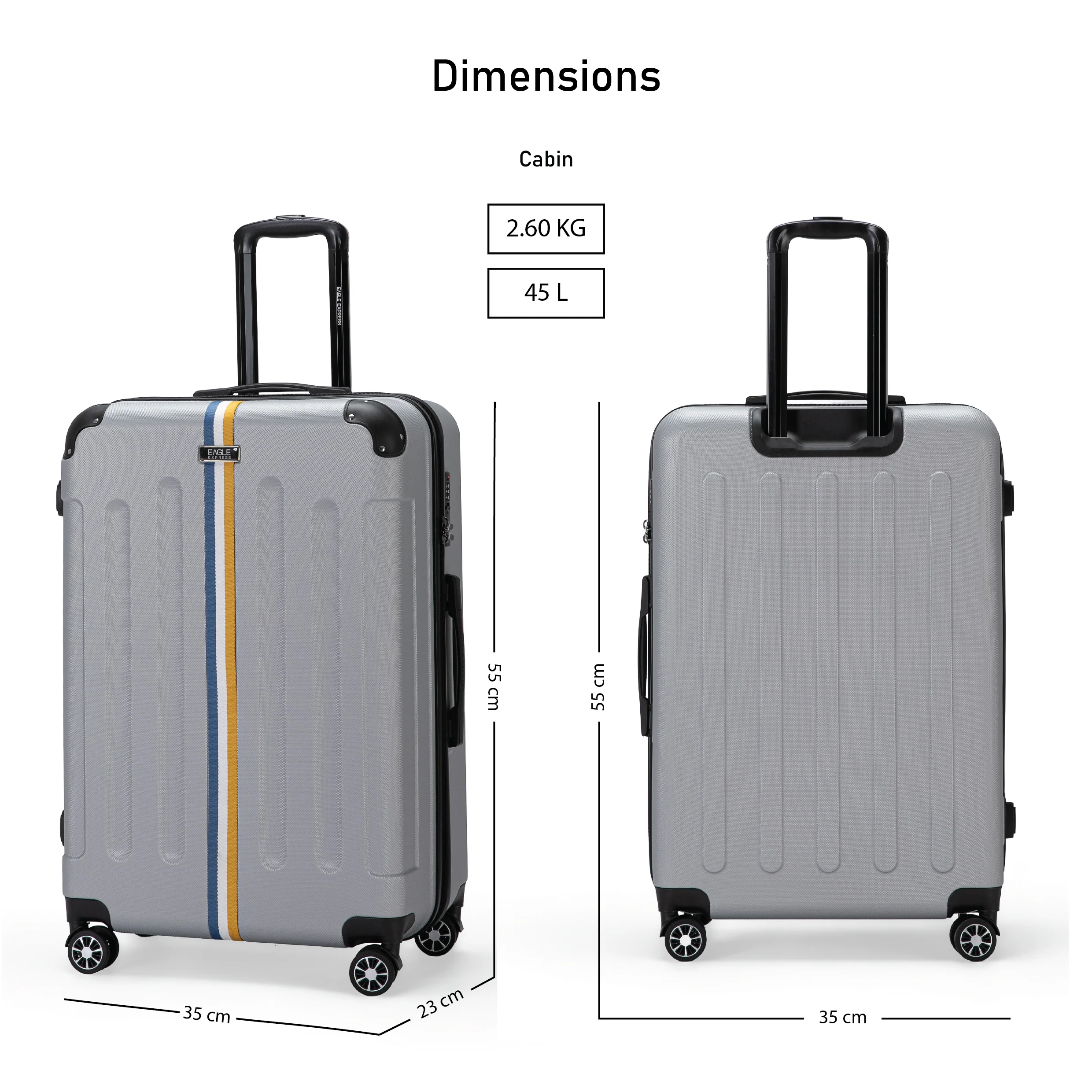 Eagle Express Big BenABS Hard Trolley Lightweight Expandable Luggage Trolley 3 Piece Set - Silver - Image 6
