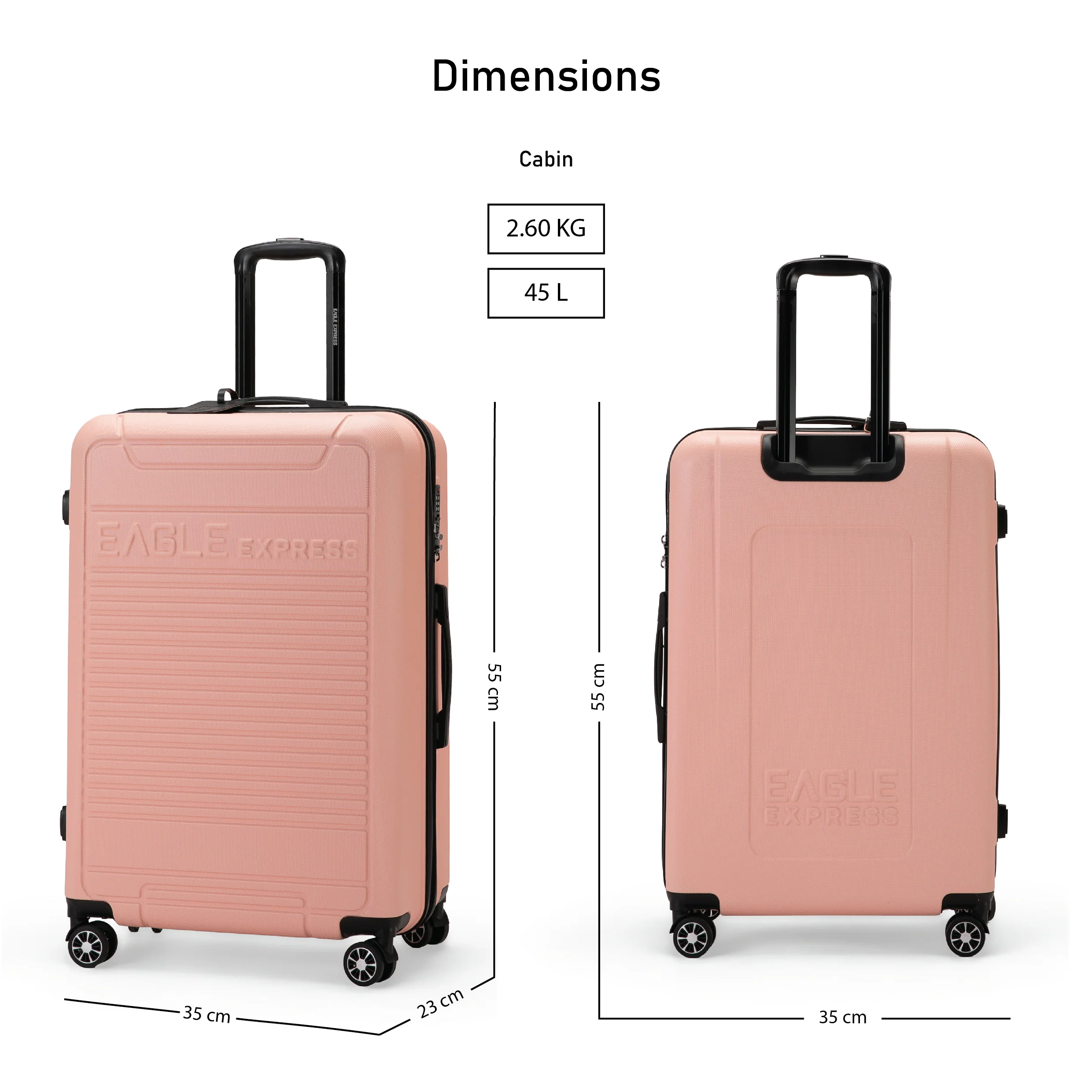 Eagle Express Defender ABS Hard Trolley Lightweight Expandable Luggage Trolley 3 Piece Set -Baby Pink - Image 10