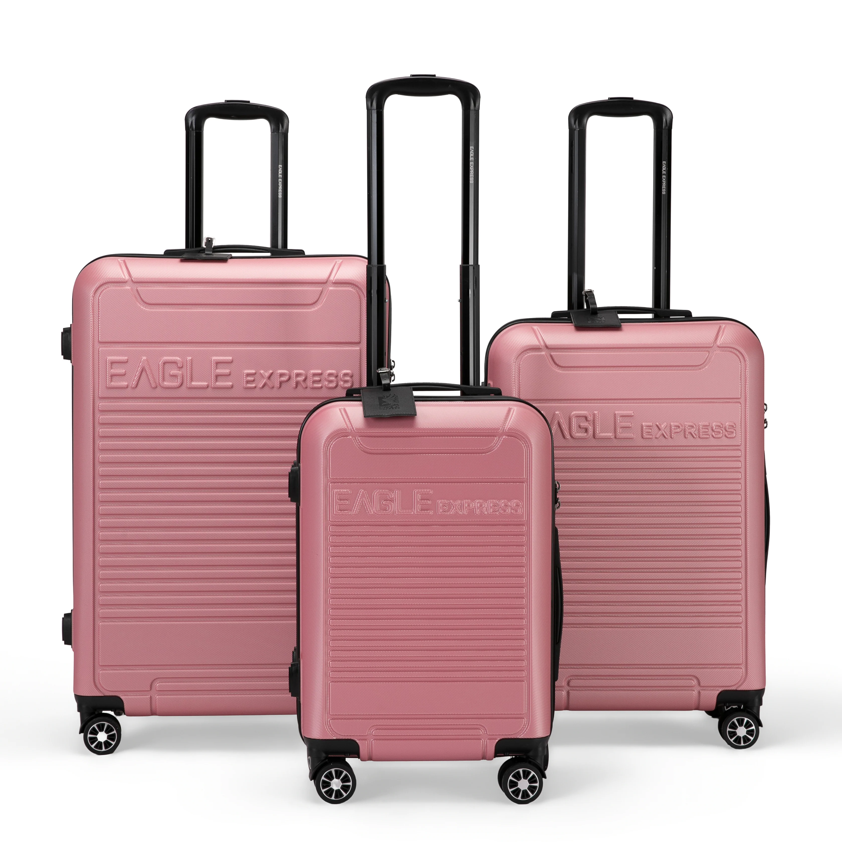 Eagle Express Defender ABS Hard Trolley Lightweight Expandable Luggage Trolley 3 Piece Set Rose Pink