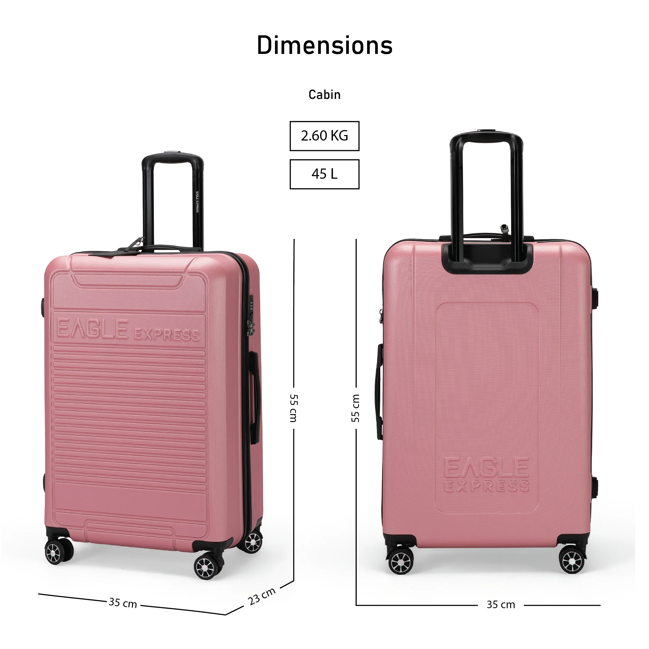 Eagle Express Defender ABS Hard Trolley Lightweight Expandable Luggage Trolley 3 Piece Set Rose Pink - Image 10