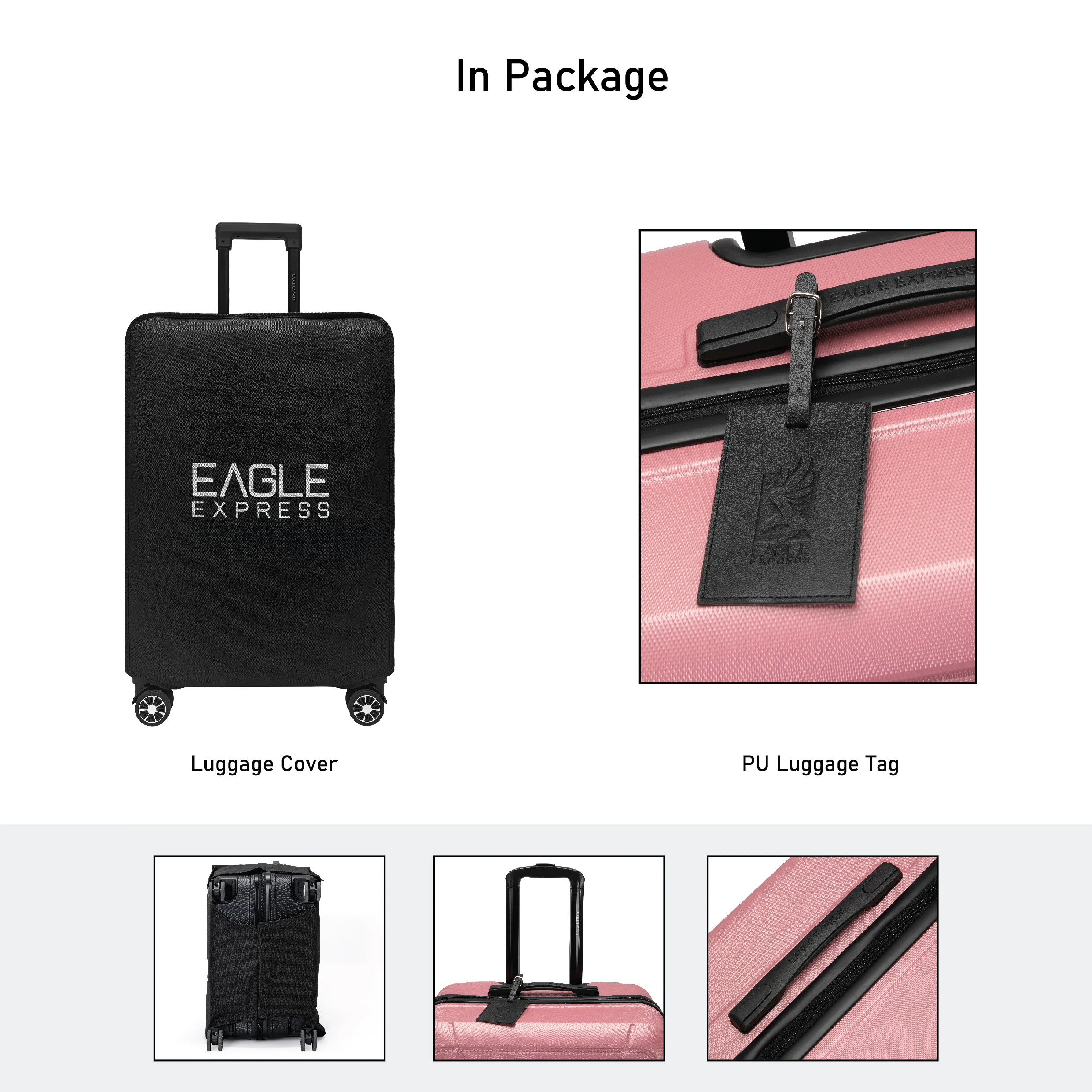 Eagle Express Defender ABS Hard Trolley Lightweight Expandable Luggage Trolley 3 Piece Set Rose Pink - Image 4