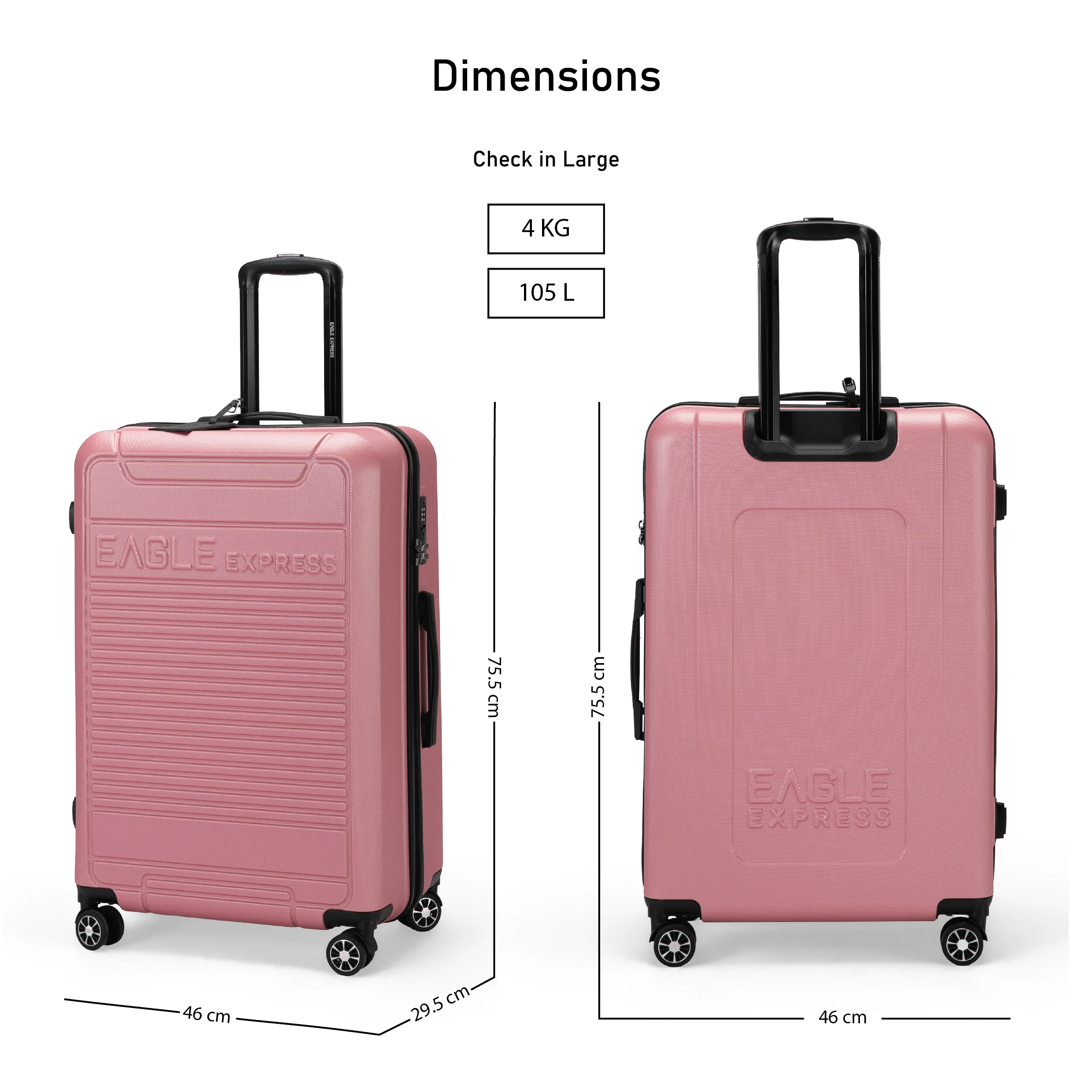 Eagle Express Defender ABS Hard Trolley Lightweight Expandable Luggage Trolley 3 Piece Set Rose Pink - Image 8