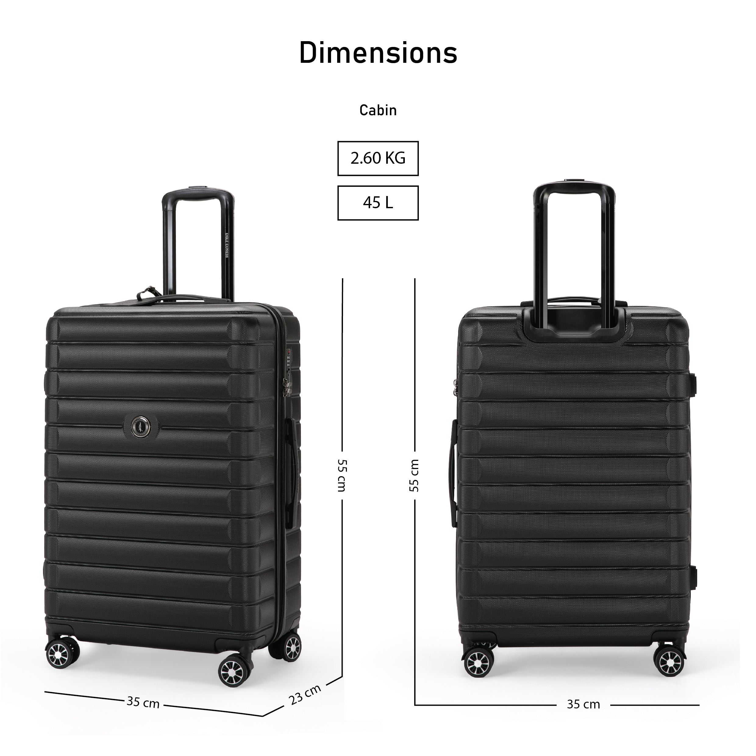 Eagle Express Eagle-Wood ABS Hard Trolley Lightweight Expandable Luggage Trolley 3 Piece Set - Black - Image 5