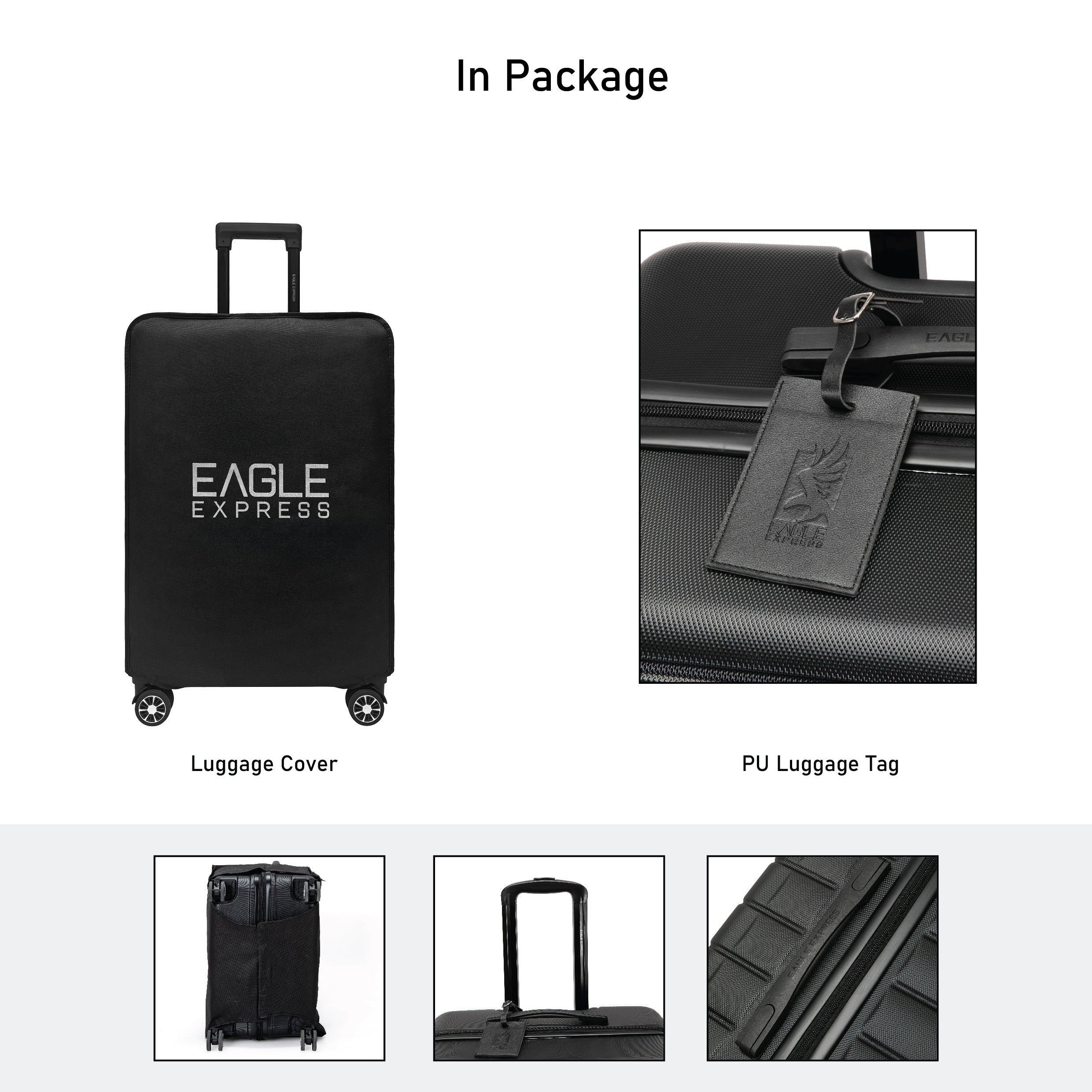 Eagle Express Eagle-Wood ABS Hard Trolley Lightweight Expandable Luggage Trolley 3 Piece Set - Black - Image 6