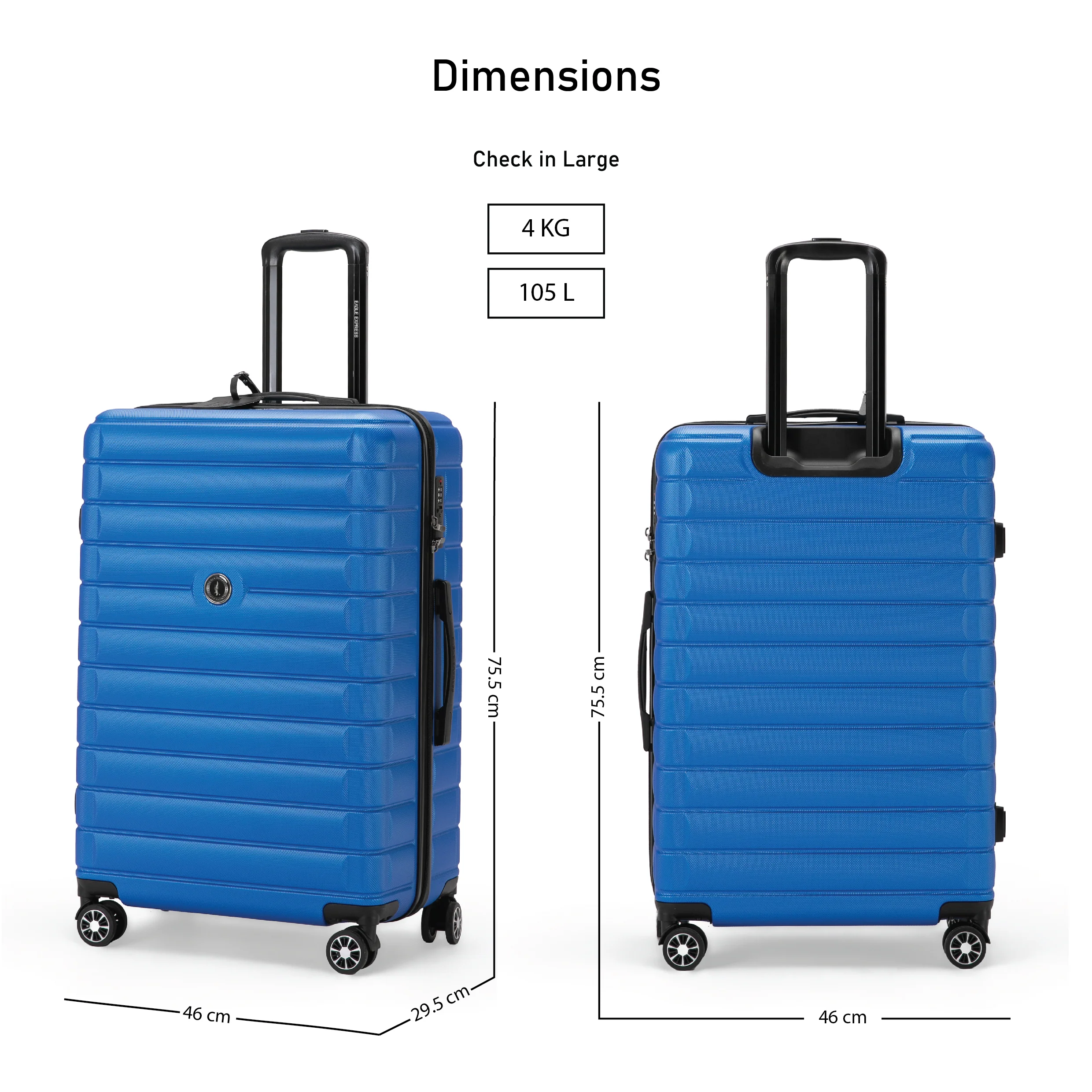 Eagle Express Eagle-Wood ABS Hard Trolley Lightweight Expandable Luggage Trolley 3 Piece Set - Royal Blue - Image 4