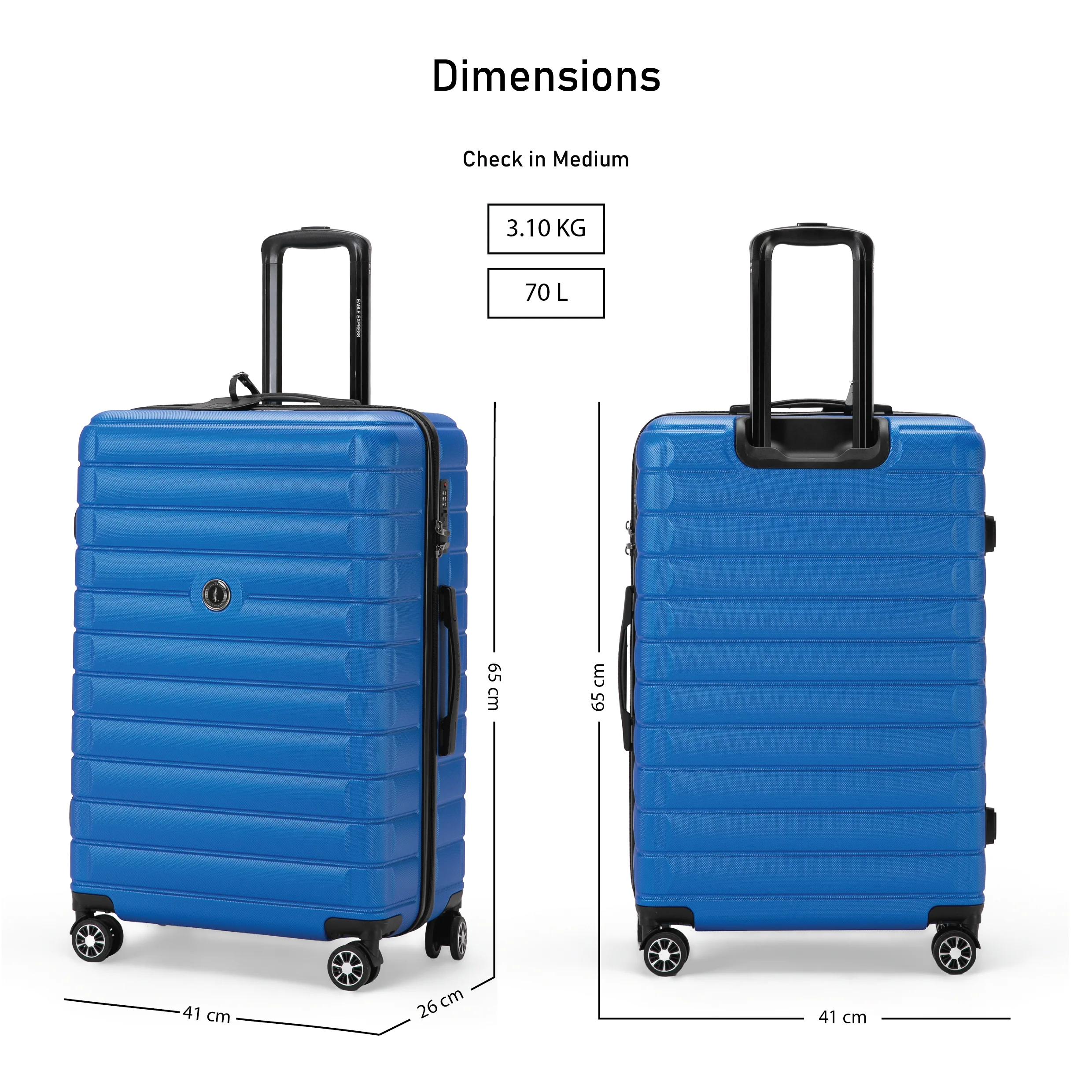Eagle Express Eagle-Wood ABS Hard Trolley Lightweight Expandable Luggage Trolley 3 Piece Set - Royal Blue - Image 5