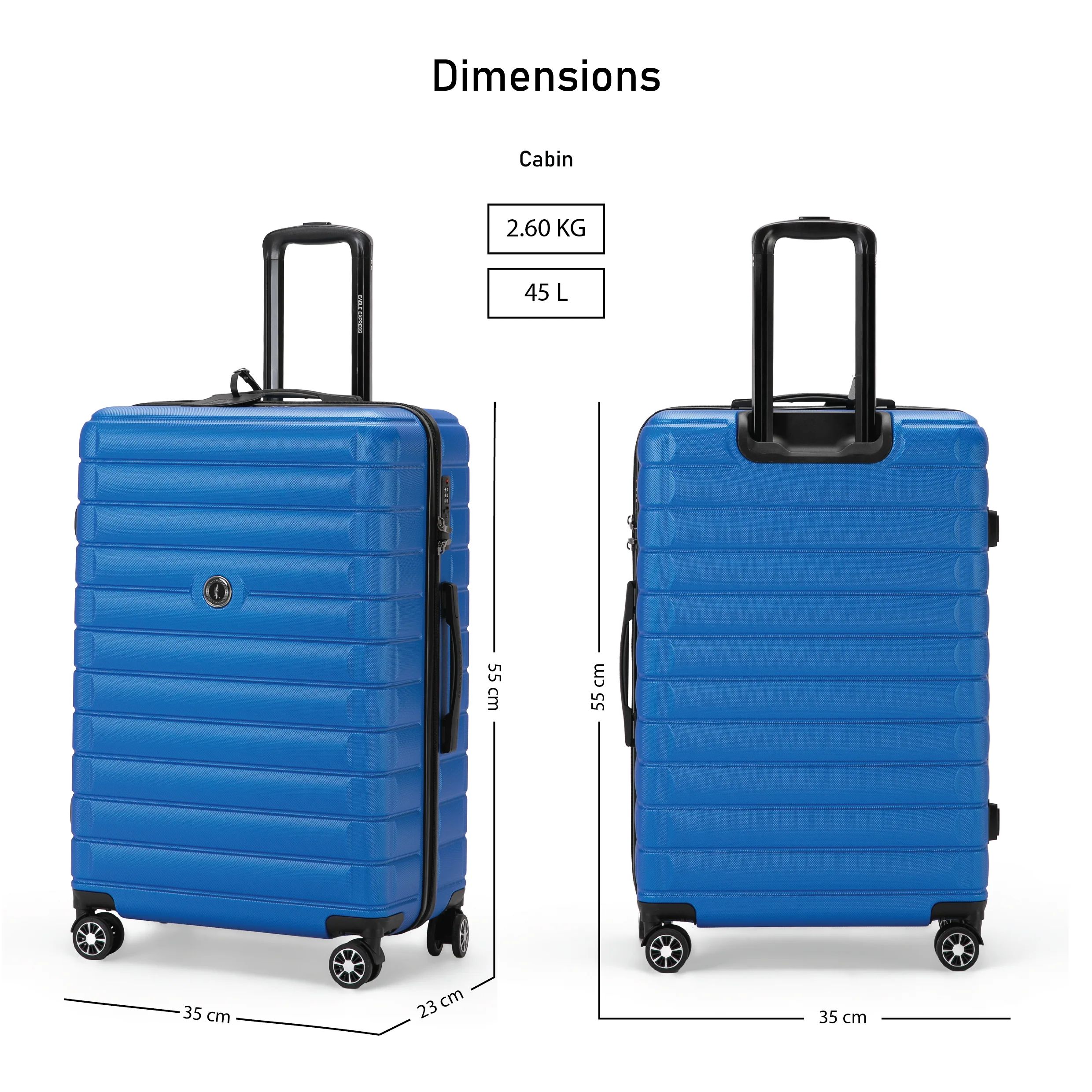 Eagle Express Eagle-Wood ABS Hard Trolley Lightweight Expandable Luggage Trolley 3 Piece Set - Royal Blue - Image 6