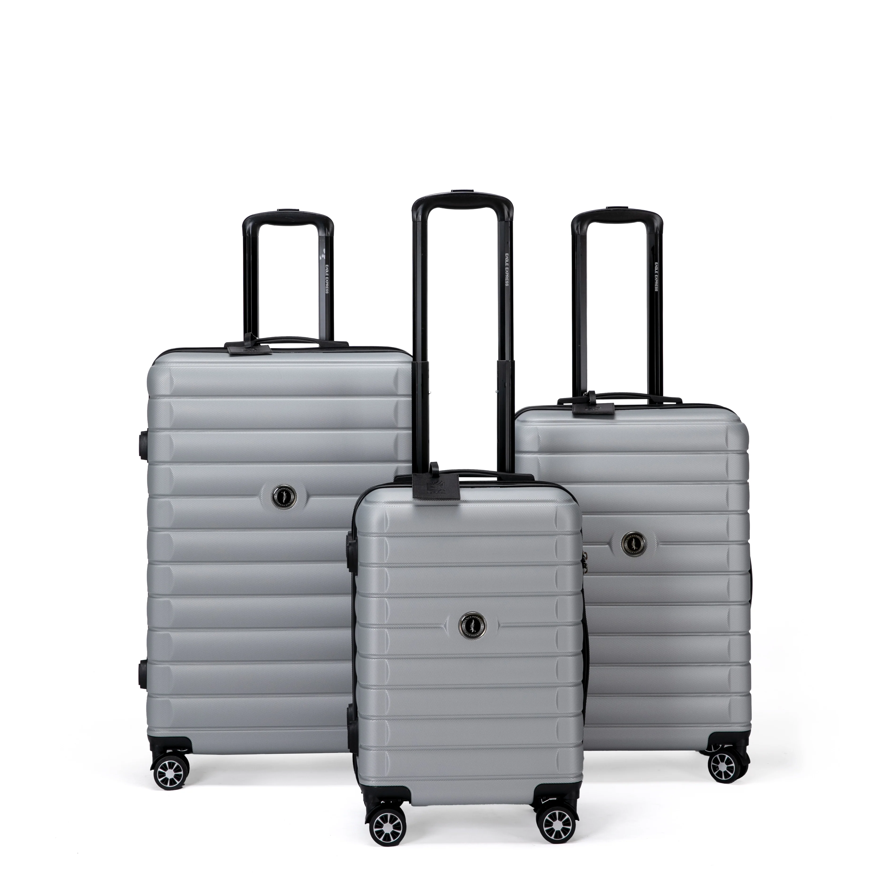 Eagle Express Eagle-Wood ABS Hard Trolley Lightweight Expandable Luggage Trolley 3 Piece Set - Silver