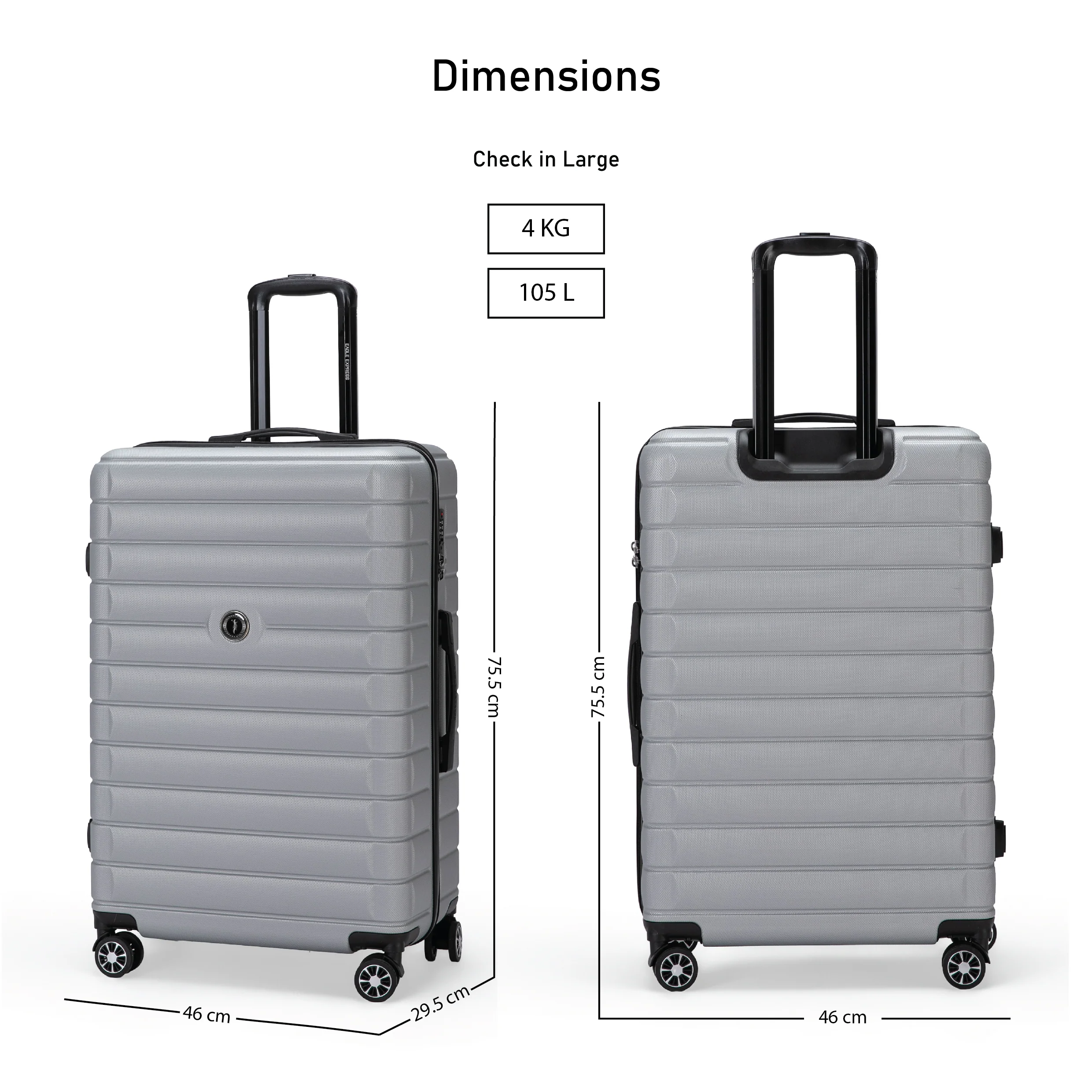 Eagle Express Eagle-Wood ABS Hard Trolley Lightweight Expandable Luggage Trolley 3 Piece Set - Silver - Image 4