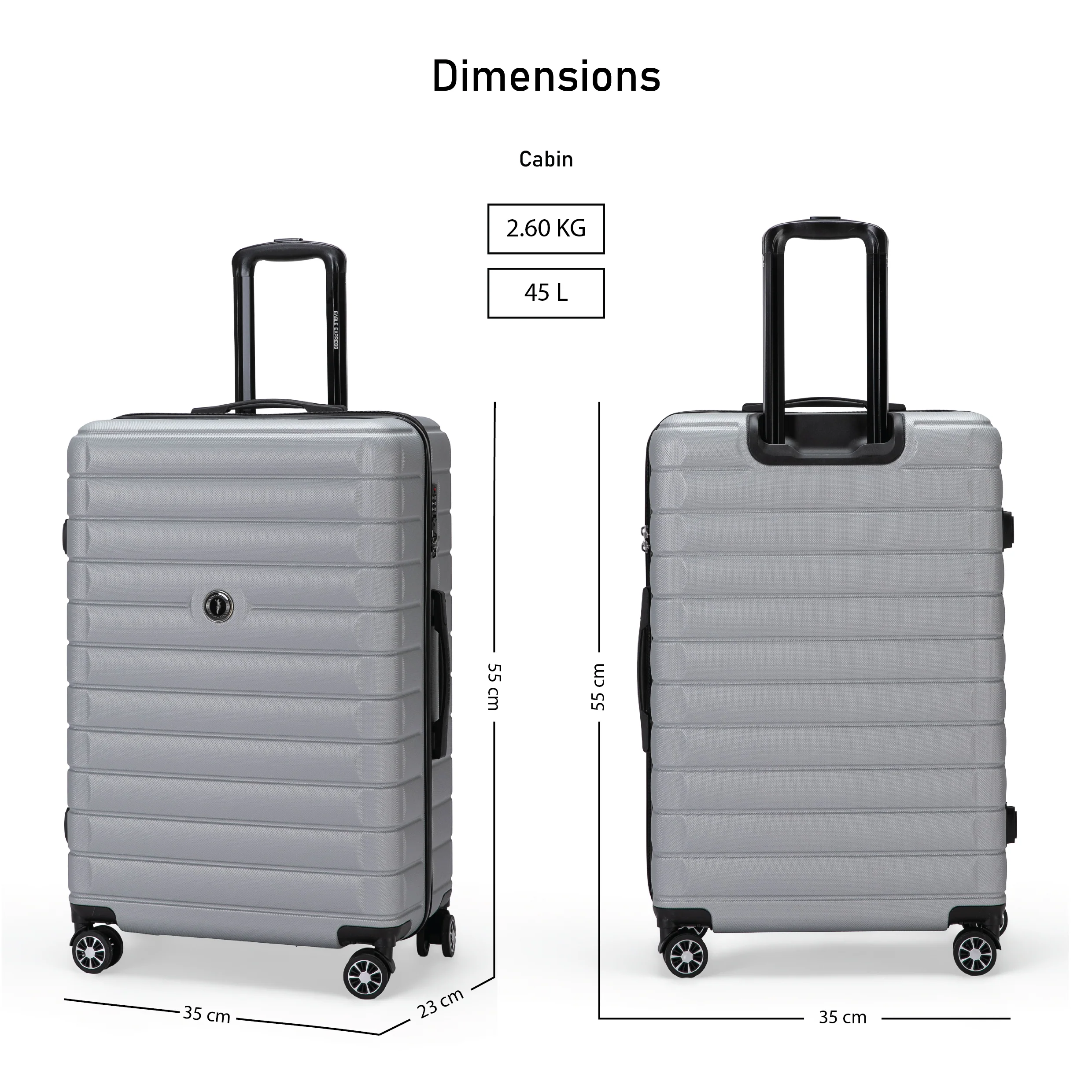 Eagle Express Eagle-Wood ABS Hard Trolley Lightweight Expandable Luggage Trolley 3 Piece Set - Silver - Image 6