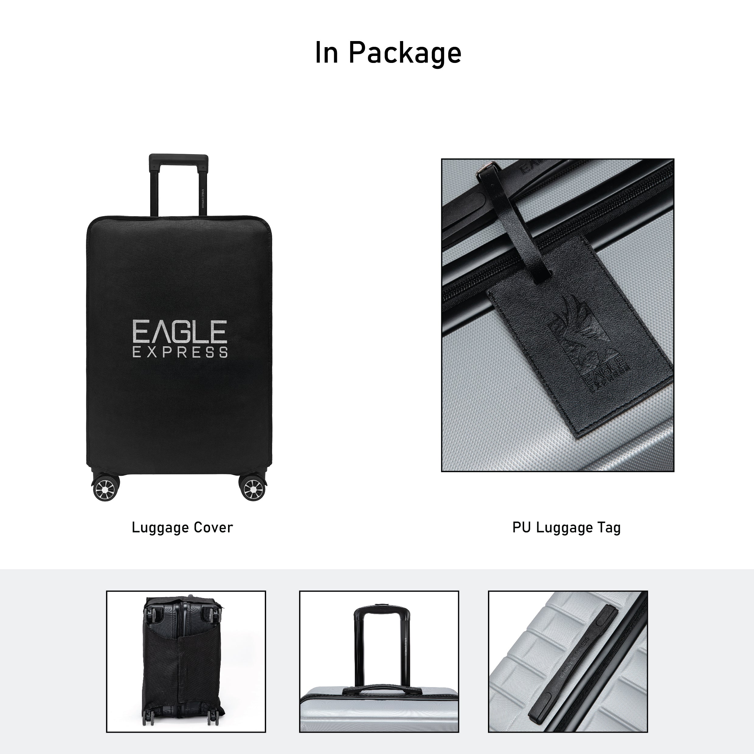 Eagle Express Eagle-Wood ABS Hard Trolley Lightweight Expandable Luggage Trolley 3 Piece Set - Silver - Image 7