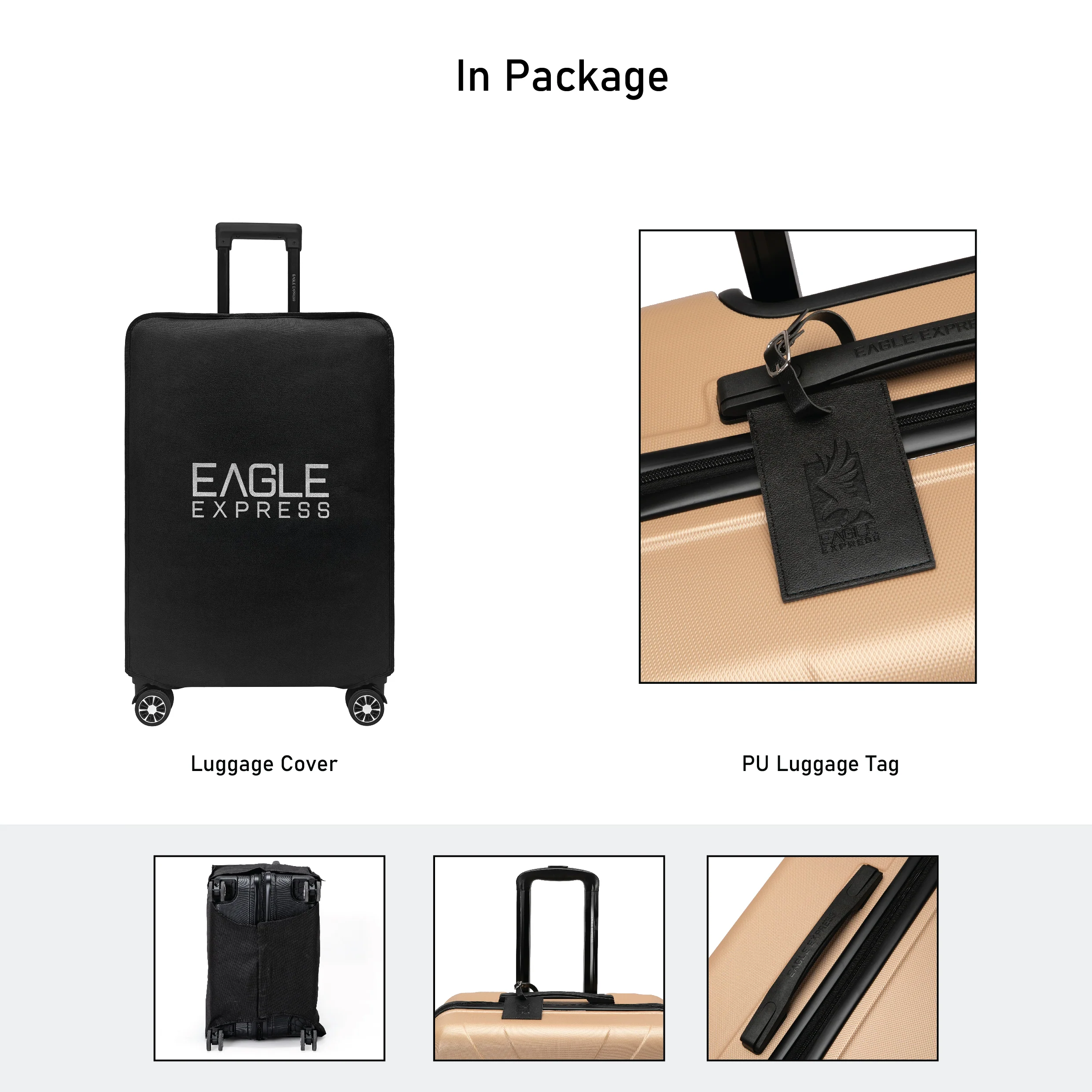 Eagle Express Expedition ABS Hard Trolley Lightweight Expandable Luggage Trolley 3 Piece Set - Gold - Image 4