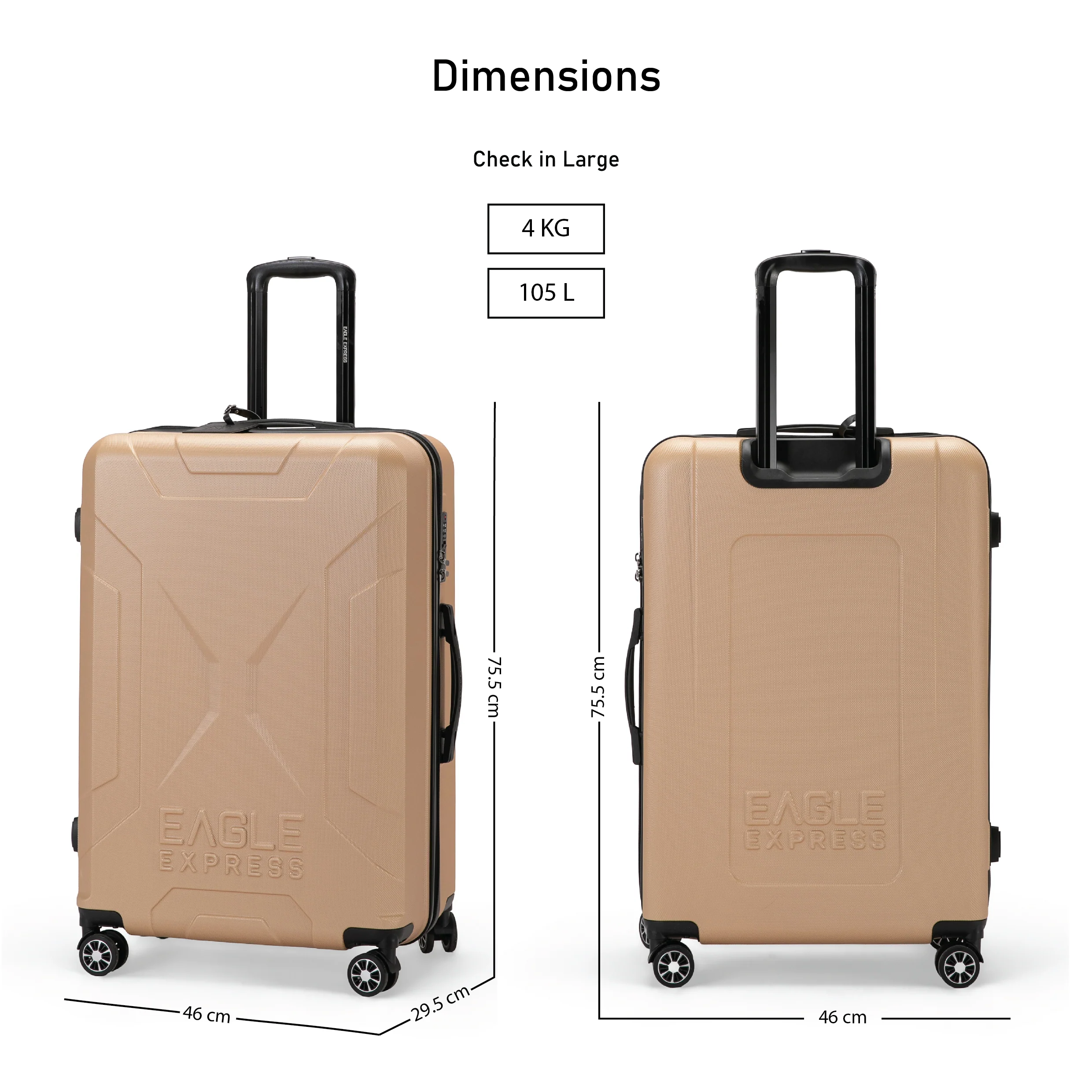 Eagle Express Expedition ABS Hard Trolley Lightweight Expandable Luggage Trolley 3 Piece Set - Gold - Image 5