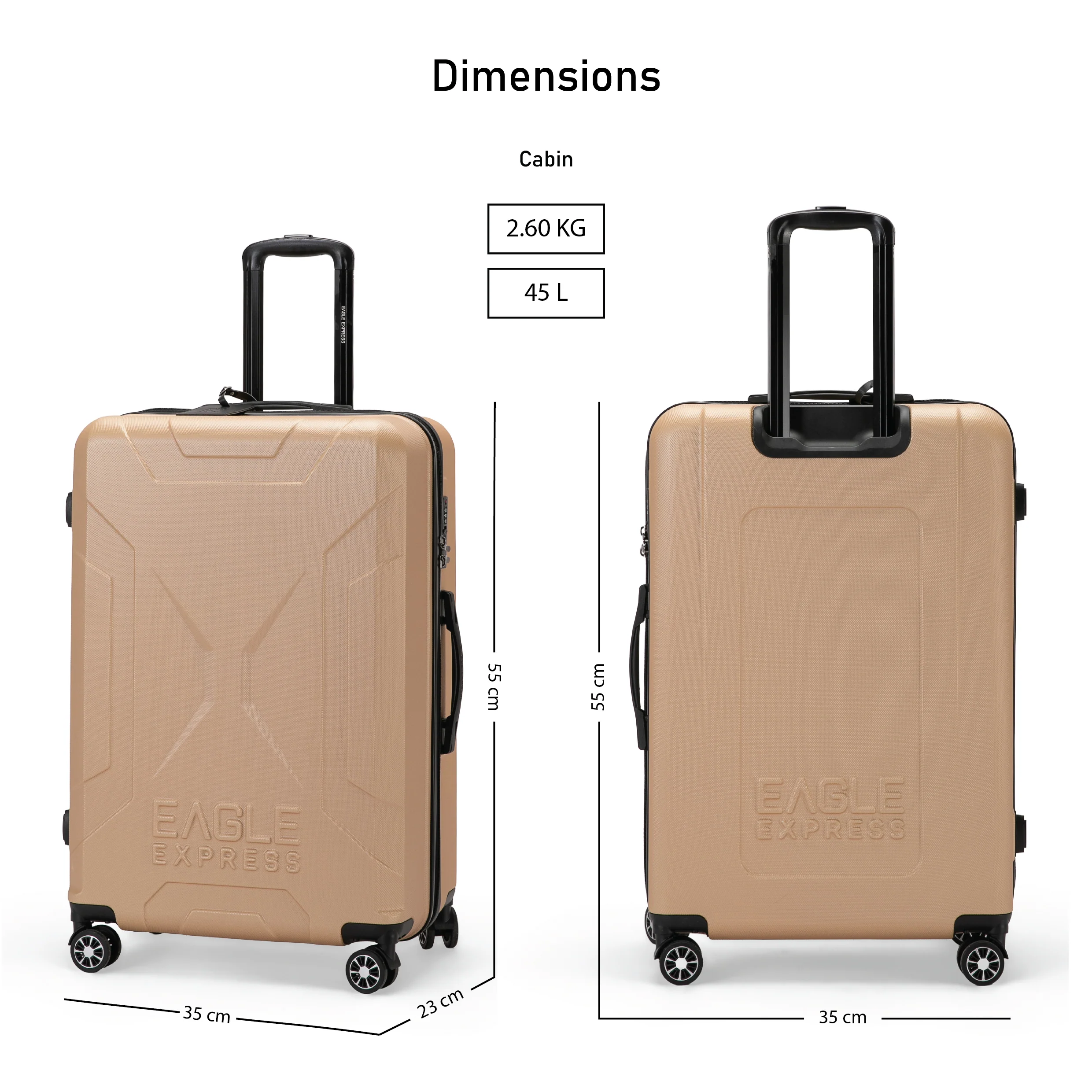 Eagle Express Expedition ABS Hard Trolley Lightweight Expandable Luggage Trolley 3 Piece Set - Gold - Image 7