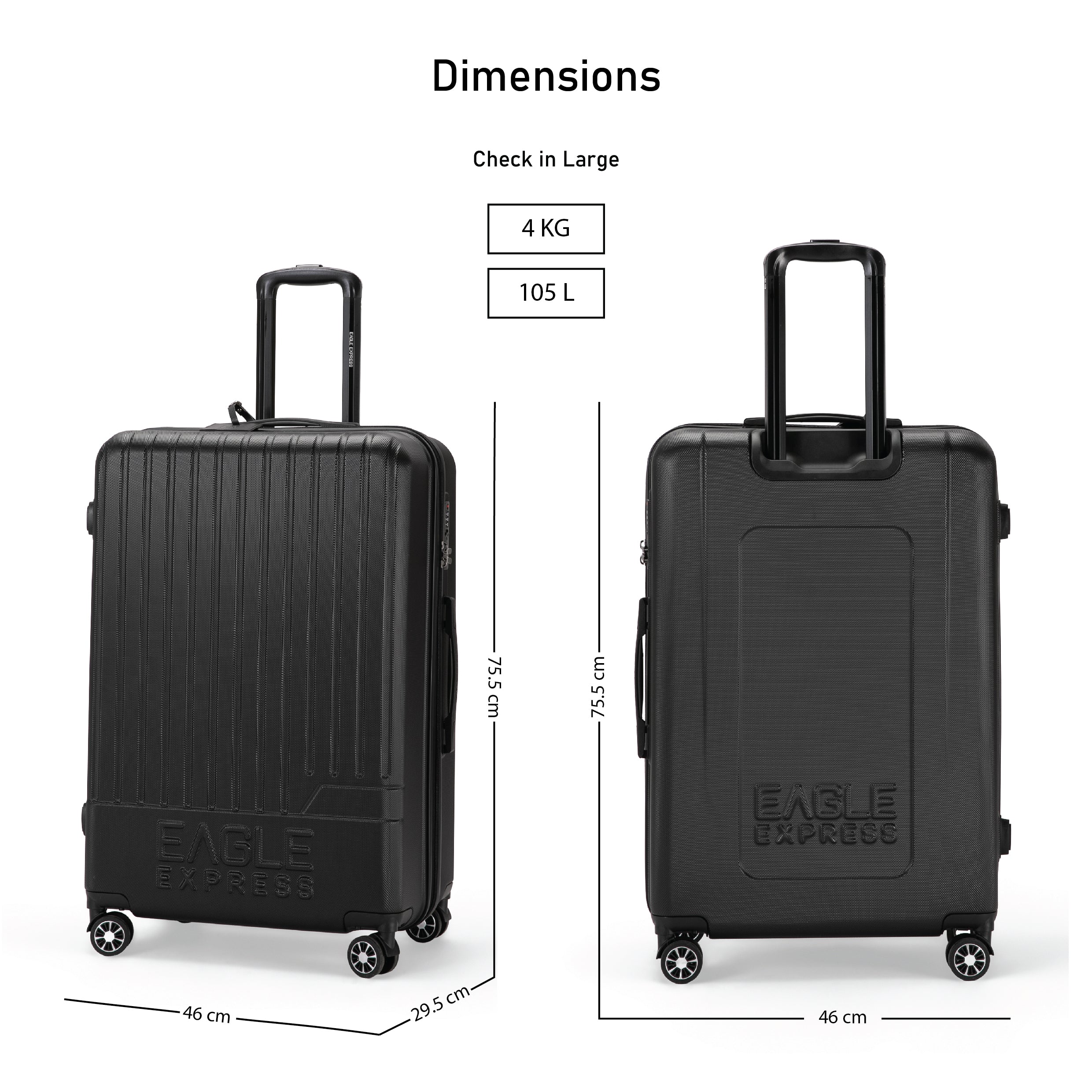 Eagle Express Fusion ABS Hard Trolley Lightweight Expandable Luggage Trolley 3 Piece Set - Black - Image 3