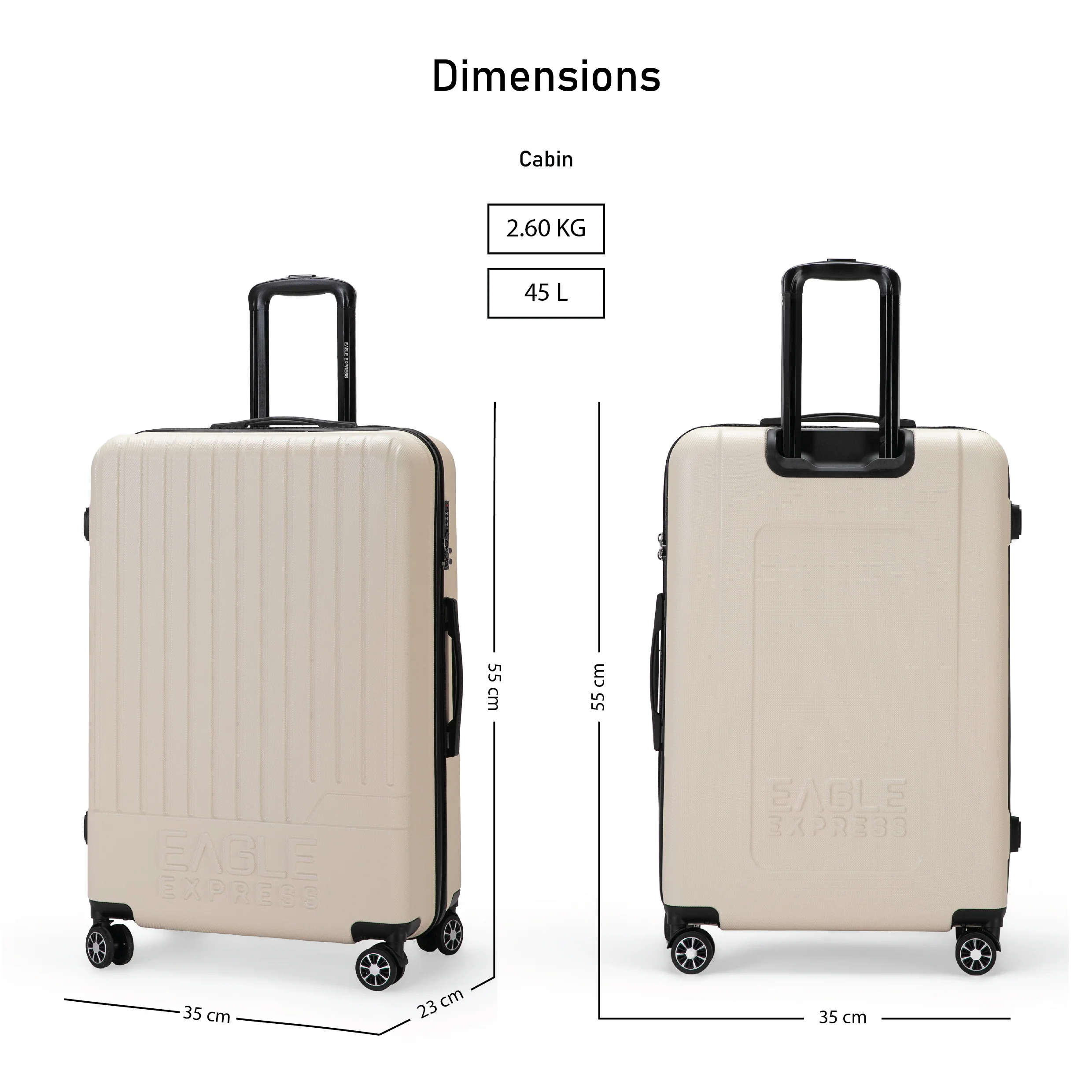 Eagle Express Fusion ABS Hard Trolley Lightweight Expandable Luggage Trolley 3 Piece Set - Flesh - Image 6
