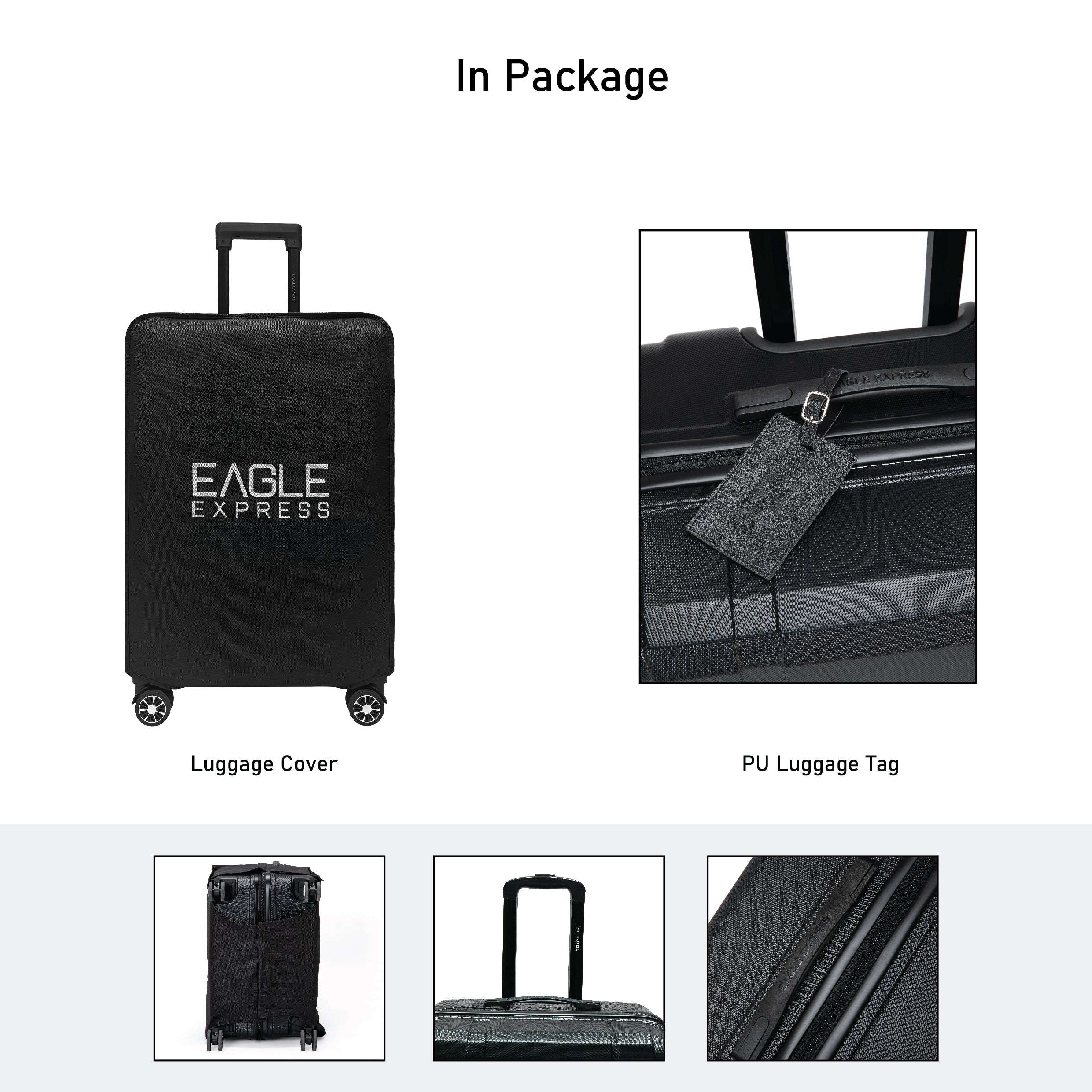 Eagle Express Patron ABS Hard Trolley Lightweight Expandable Luggage Trolley 3 Piece Set - Black - Image 4