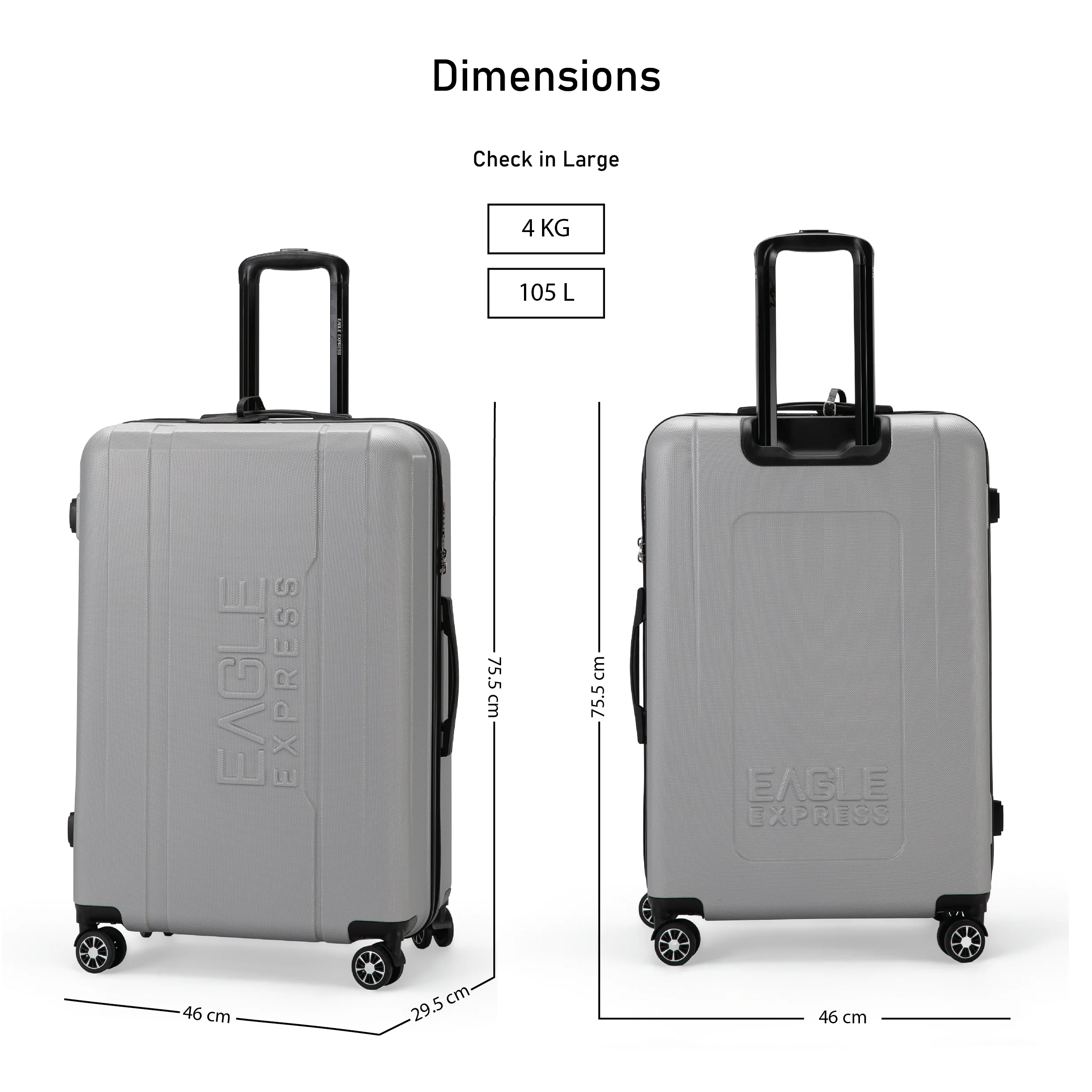 Eagle Express Patron ABS Hard Trolley Lightweight Expandable Luggage Trolley 3 Piece Set  - Silver - Image 4