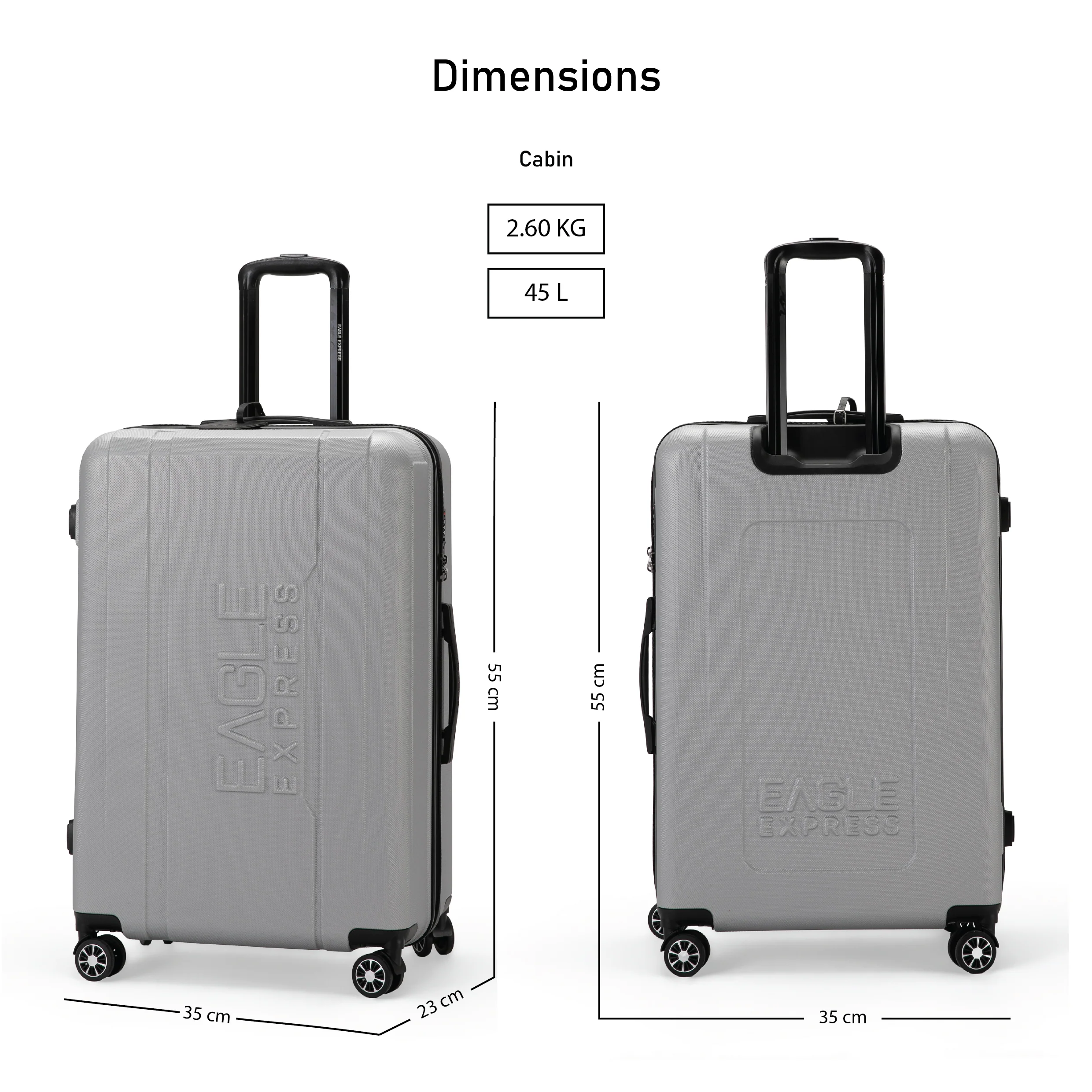 Eagle Express Patron ABS Hard Trolley Lightweight Expandable Luggage Trolley 3 Piece Set  - Silver - Image 6