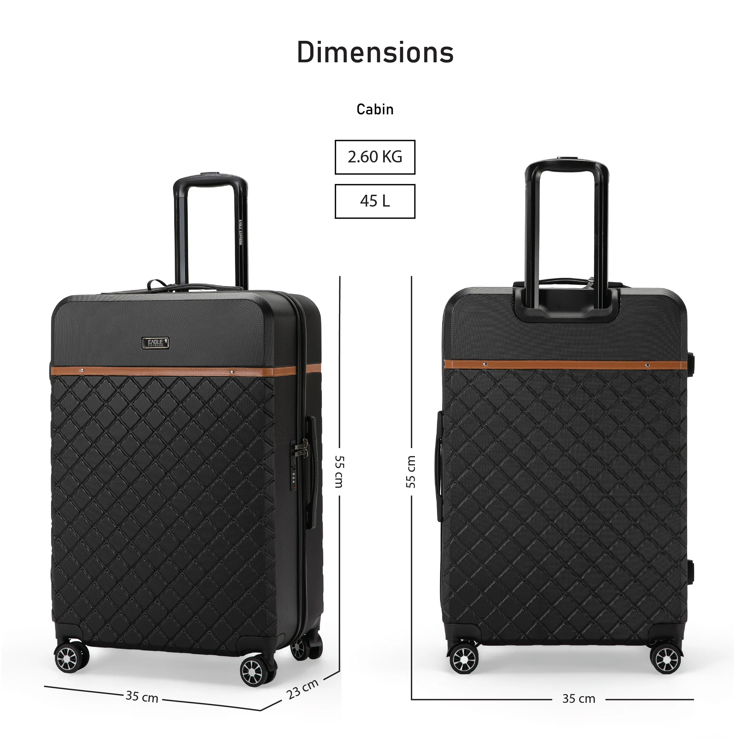 Eagle Express Royal Monarch ABS Hard Trolley Lightweight Expandable Luggage Trolley 3 Piece Set - Black - Image 4