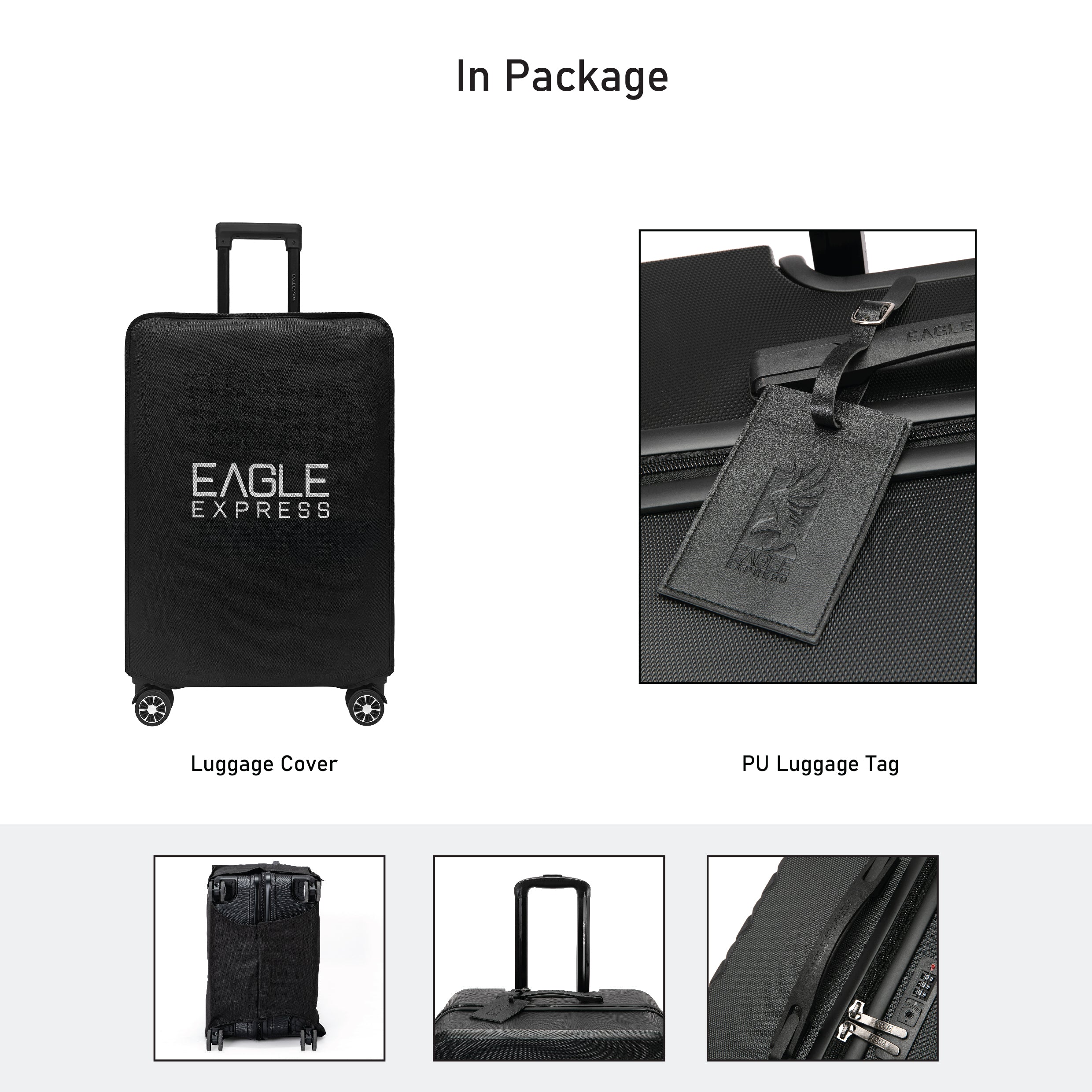 Eagle Express Royal Monarch ABS Hard Trolley Lightweight Expandable Luggage Trolley 3 Piece Set - Black - Image 5