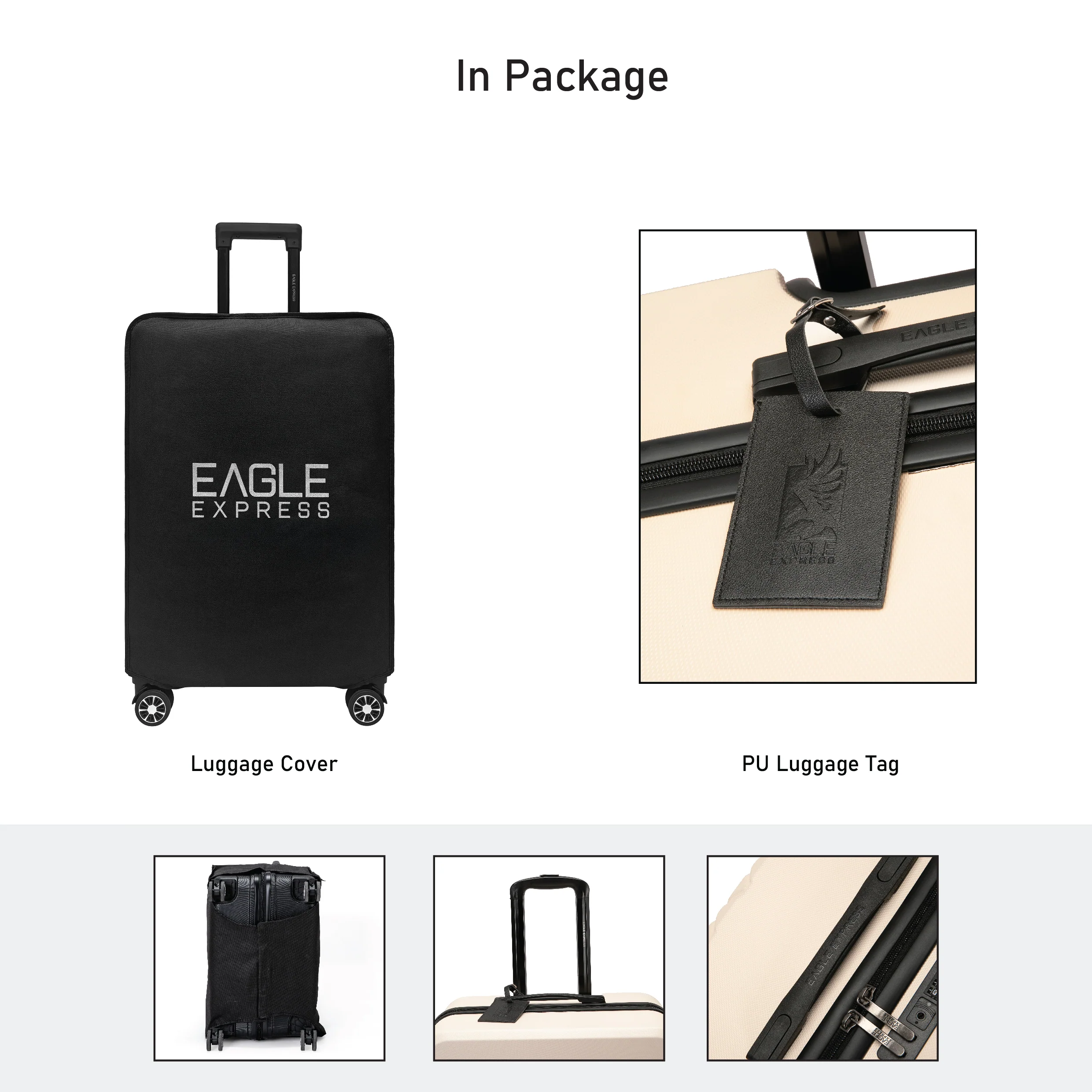 Eagle Express Royal Monarch ABS Hard Trolley Lightweight Expandable Luggage Trolley 3 Piece Set - Cream - Image 7