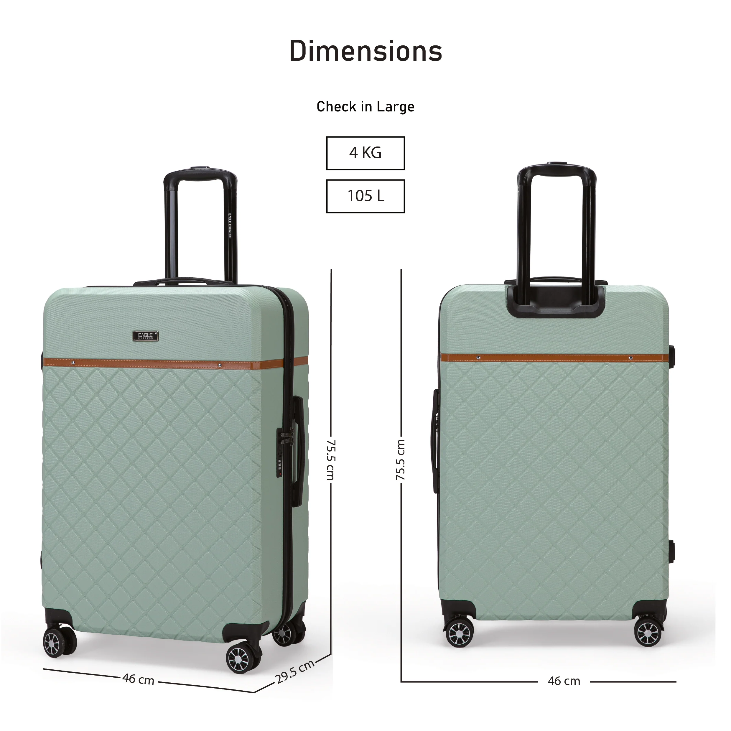 Eagle Express Royal Monarch ABS Hard Trolley Lightweight Expandable Luggage Trolley 3 Piece Set - Dark Khaki - Image 3