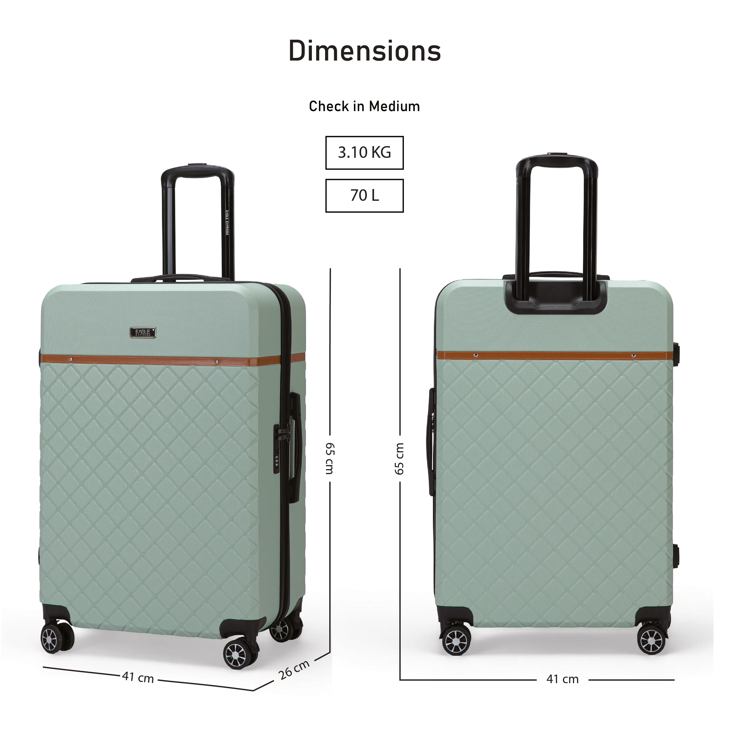 Eagle Express Royal Monarch ABS Hard Trolley Lightweight Expandable Luggage Trolley 3 Piece Set - Dark Khaki - Image 4