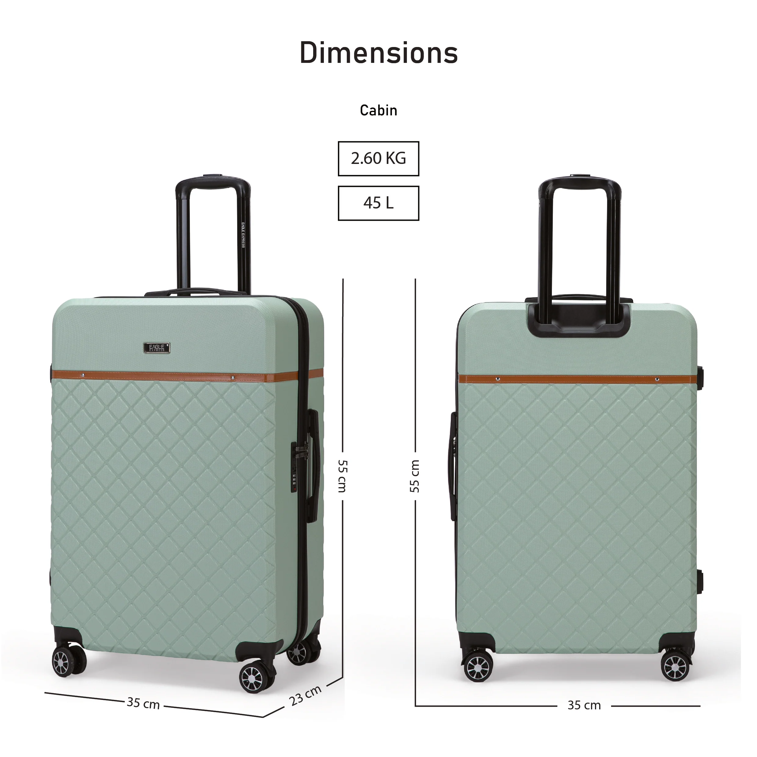 Eagle Express Royal Monarch ABS Hard Trolley Lightweight Expandable Luggage Trolley 3 Piece Set - Dark Khaki - Image 5