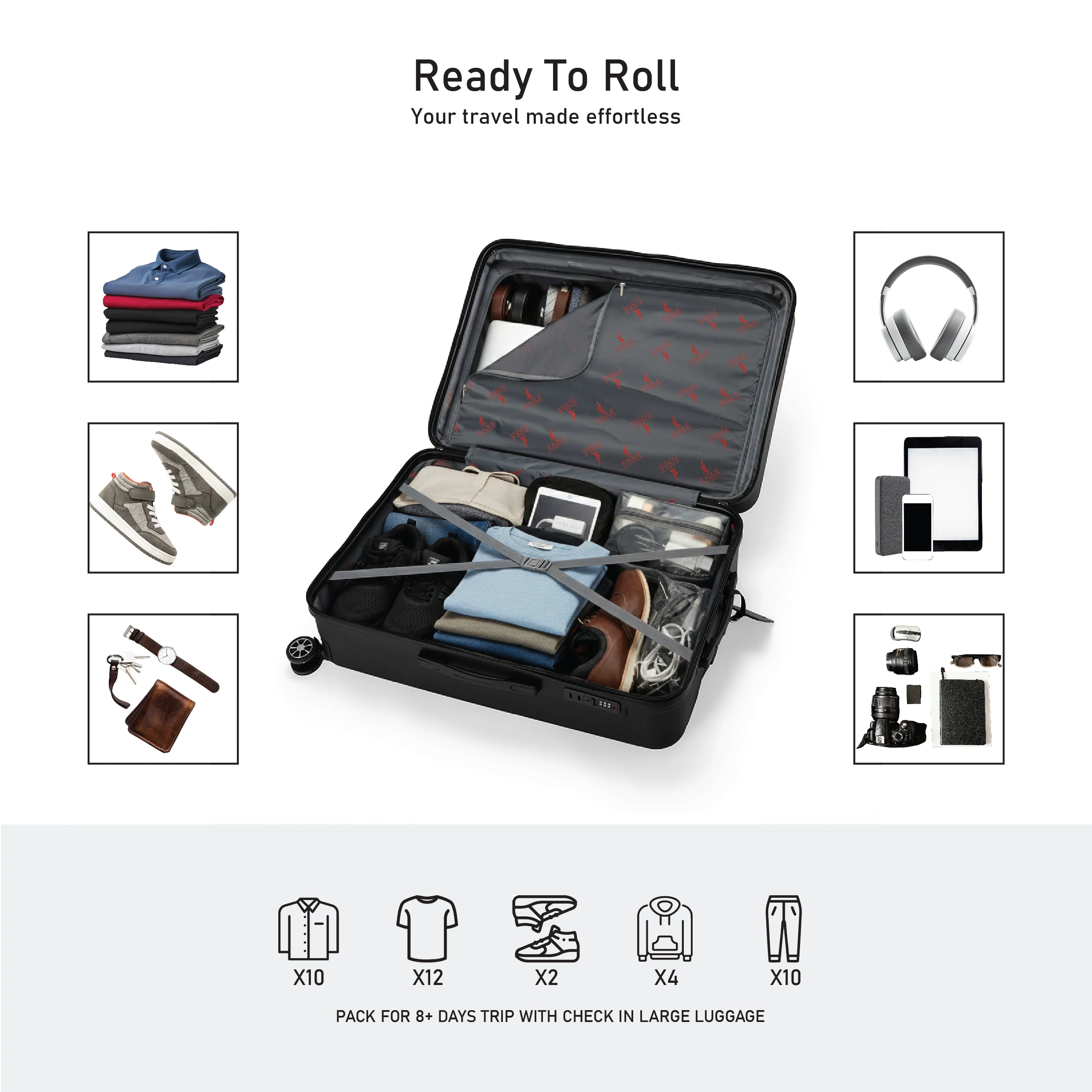 Eagle Express Royal Monarch ABS Hard Trolley Lightweight Expandable Luggage Trolley 3 Piece Set - Dark Khaki - Image 9