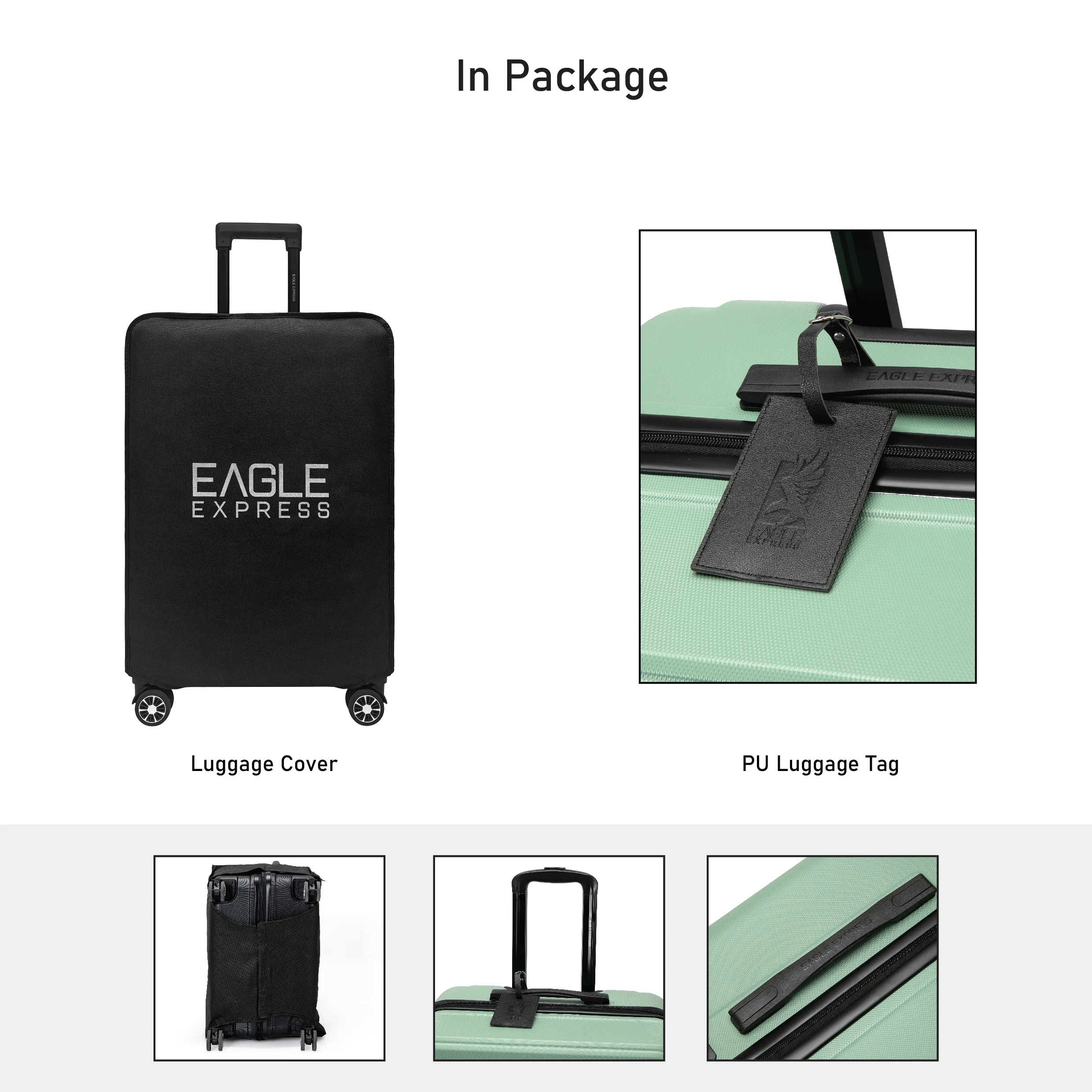 Eagle Express Superior ABS Hard Trolley Lightweight Expandable Luggage Trolley 3 Piece Set - Tea Green - Image 7