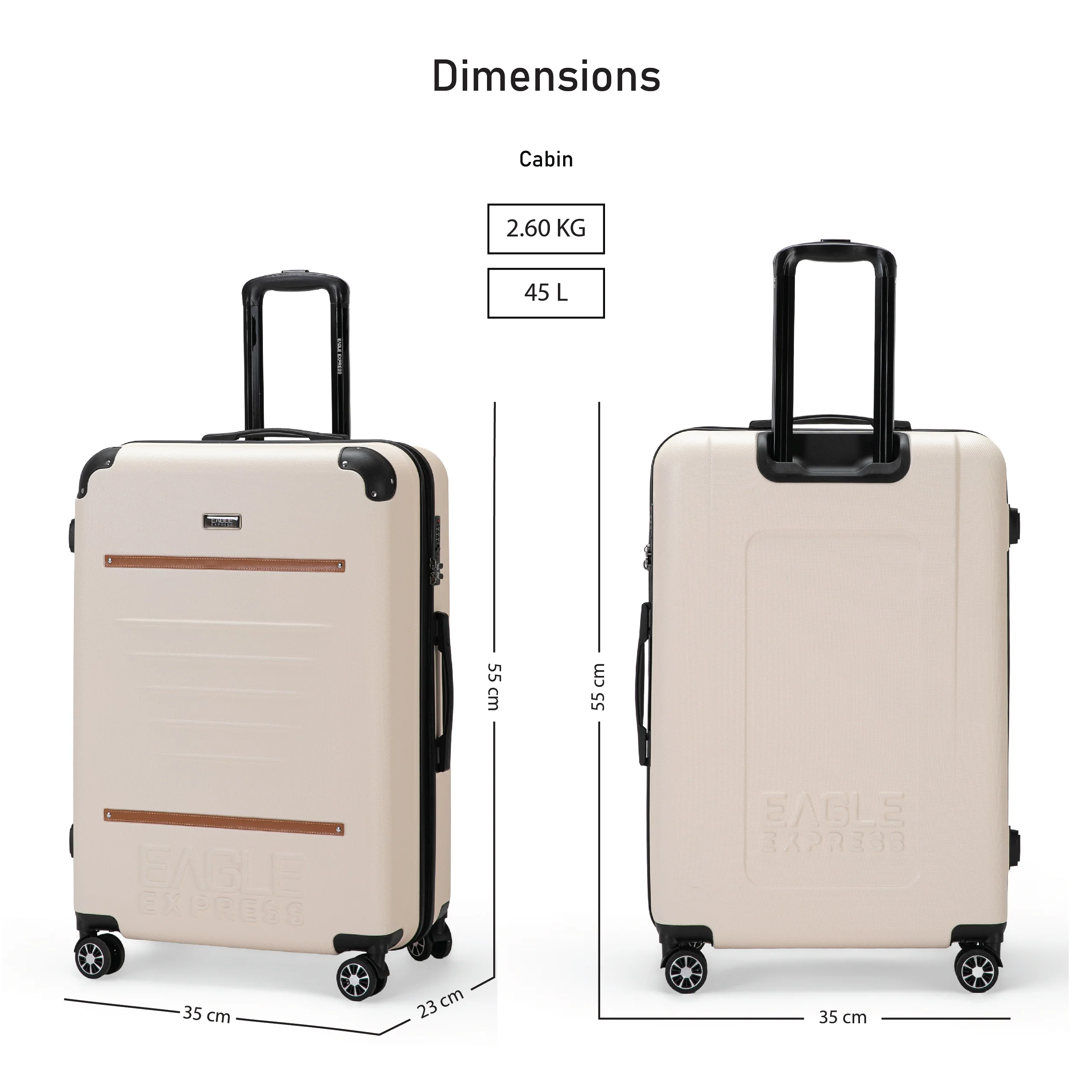 Eagle Express Thames ABS Hard Trolley Lightweight Expandable Luggage Trolley 3 Piece Set - Cream - Image 5