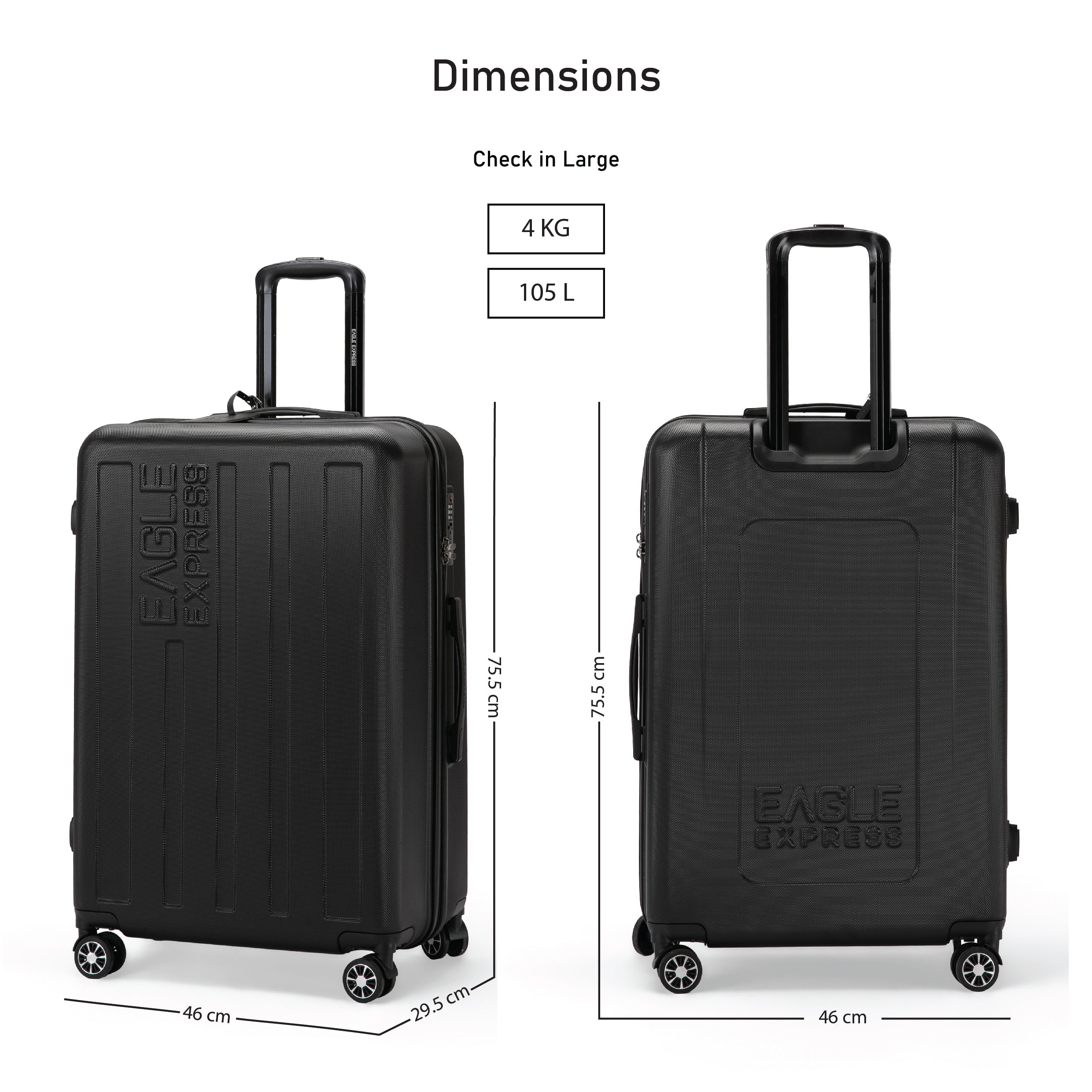 Eagle Express Venture ABS Hard Trolley Lightweight Expandable Luggage Trolley 3 Piece Set - Black - Image 3