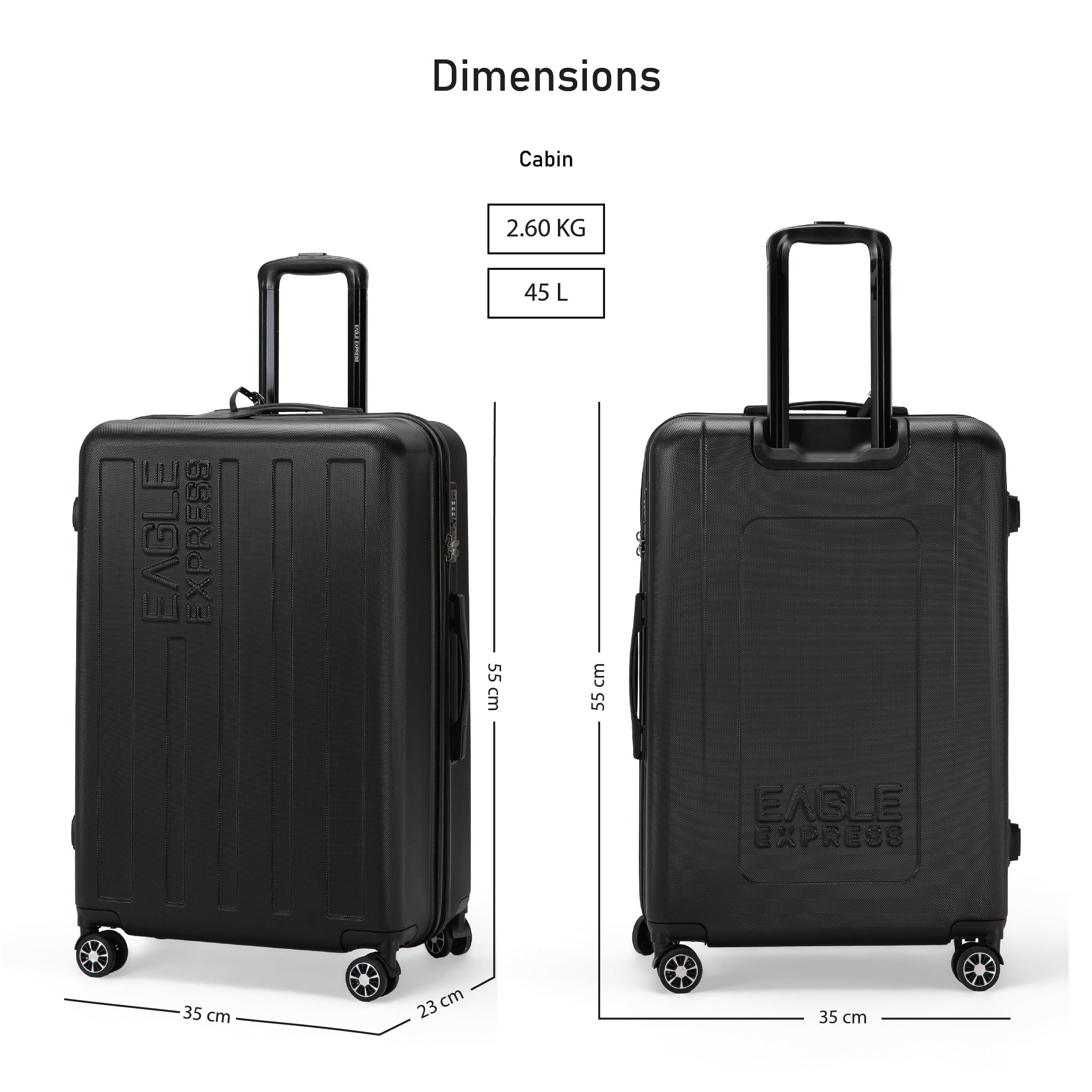 Eagle Express Venture ABS Hard Trolley Lightweight Expandable Luggage Trolley 3 Piece Set - Black - Image 5