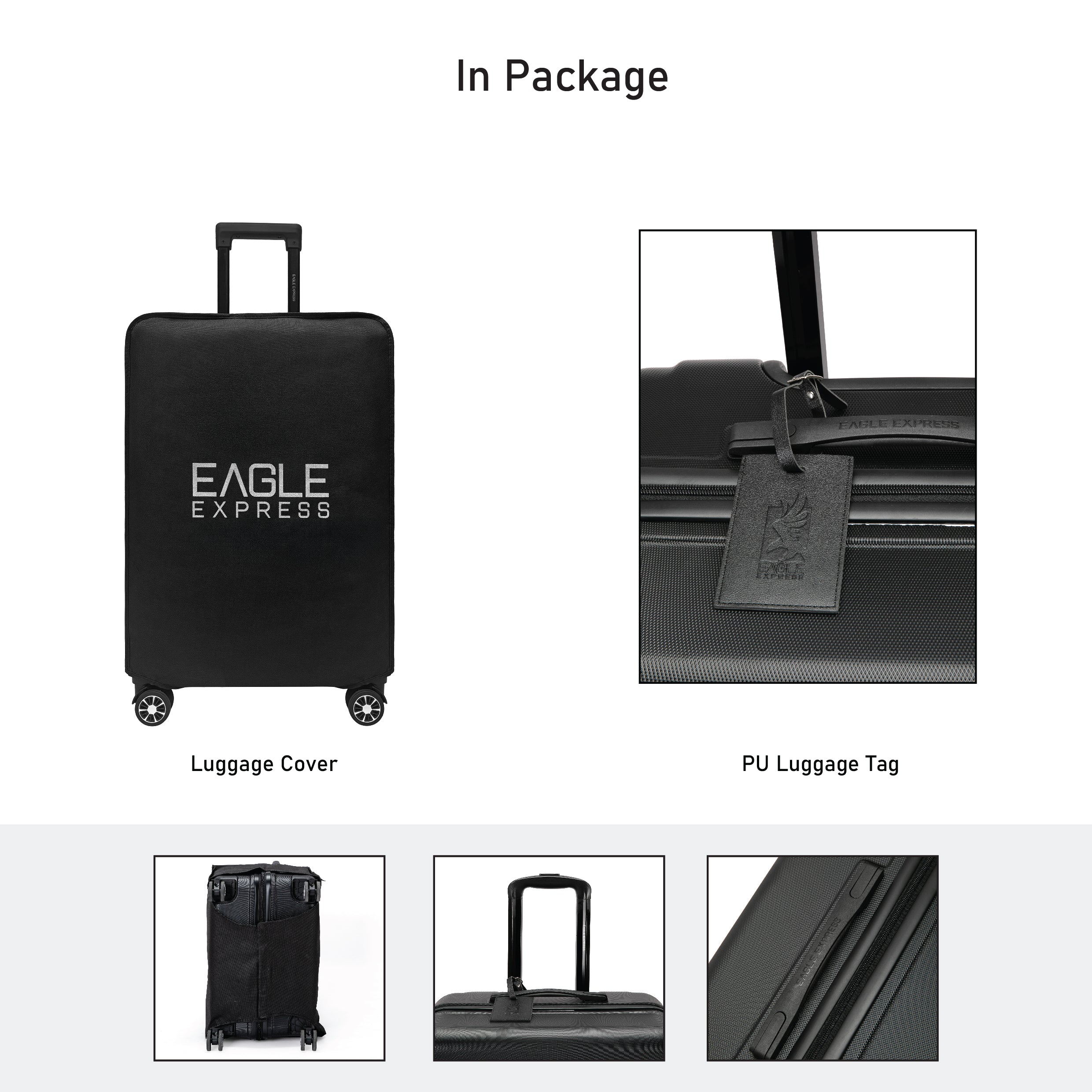 Eagle Express Venture ABS Hard Trolley Lightweight Expandable Luggage Trolley 3 Piece Set - Black - Image 6