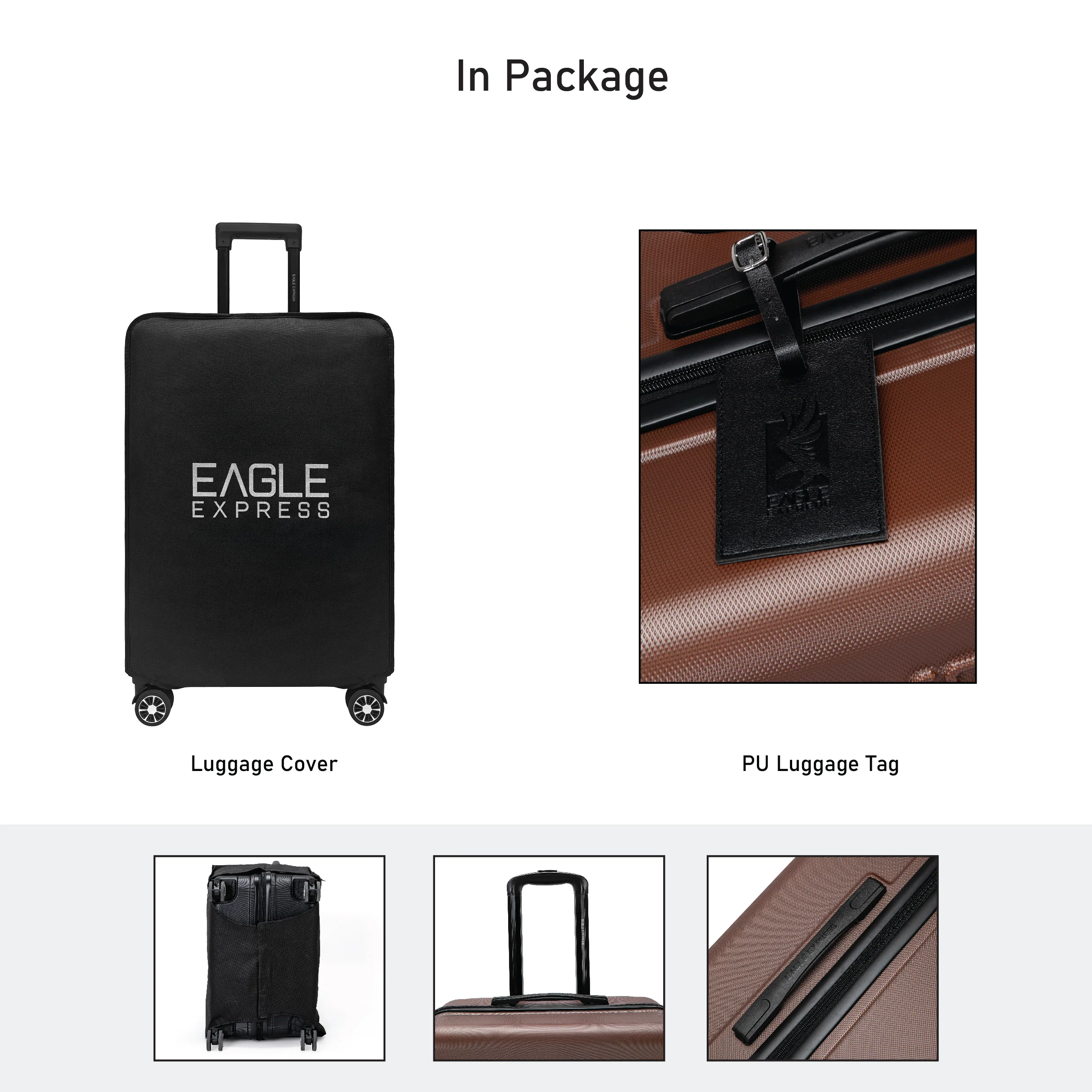 Eagle Express Venture ABS Hard Trolley Lightweight Expandable Luggage Trolley 3 Piece Set - Coffee - Image 6
