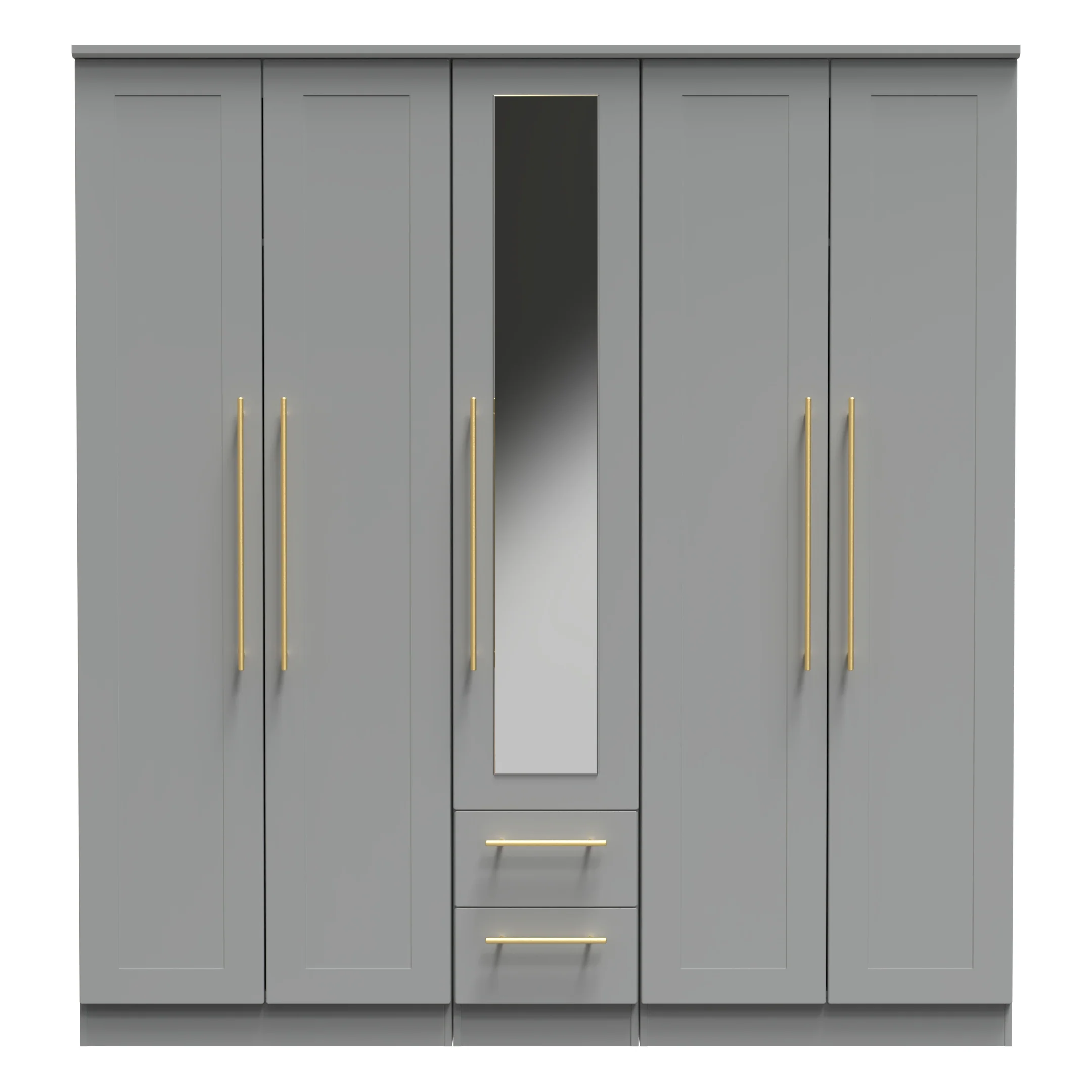 Ealing Ready Assembled Tall 5 Door 2 Drawer 1 Mirror Wardrobe in Dusk Grey