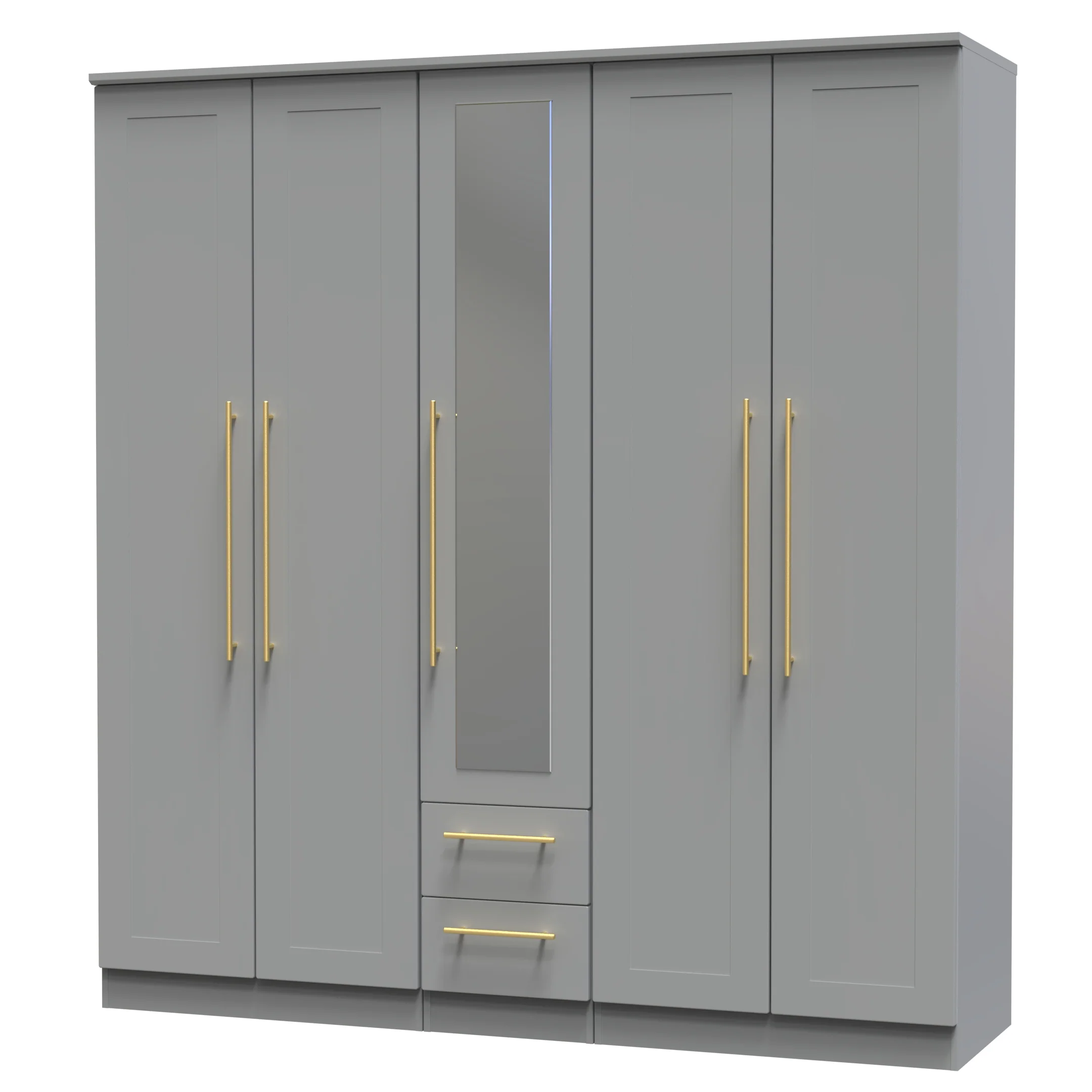 Ealing Ready Assembled Tall 5 Door 2 Drawer 1 Mirror Wardrobe in Dusk Grey - Image 3