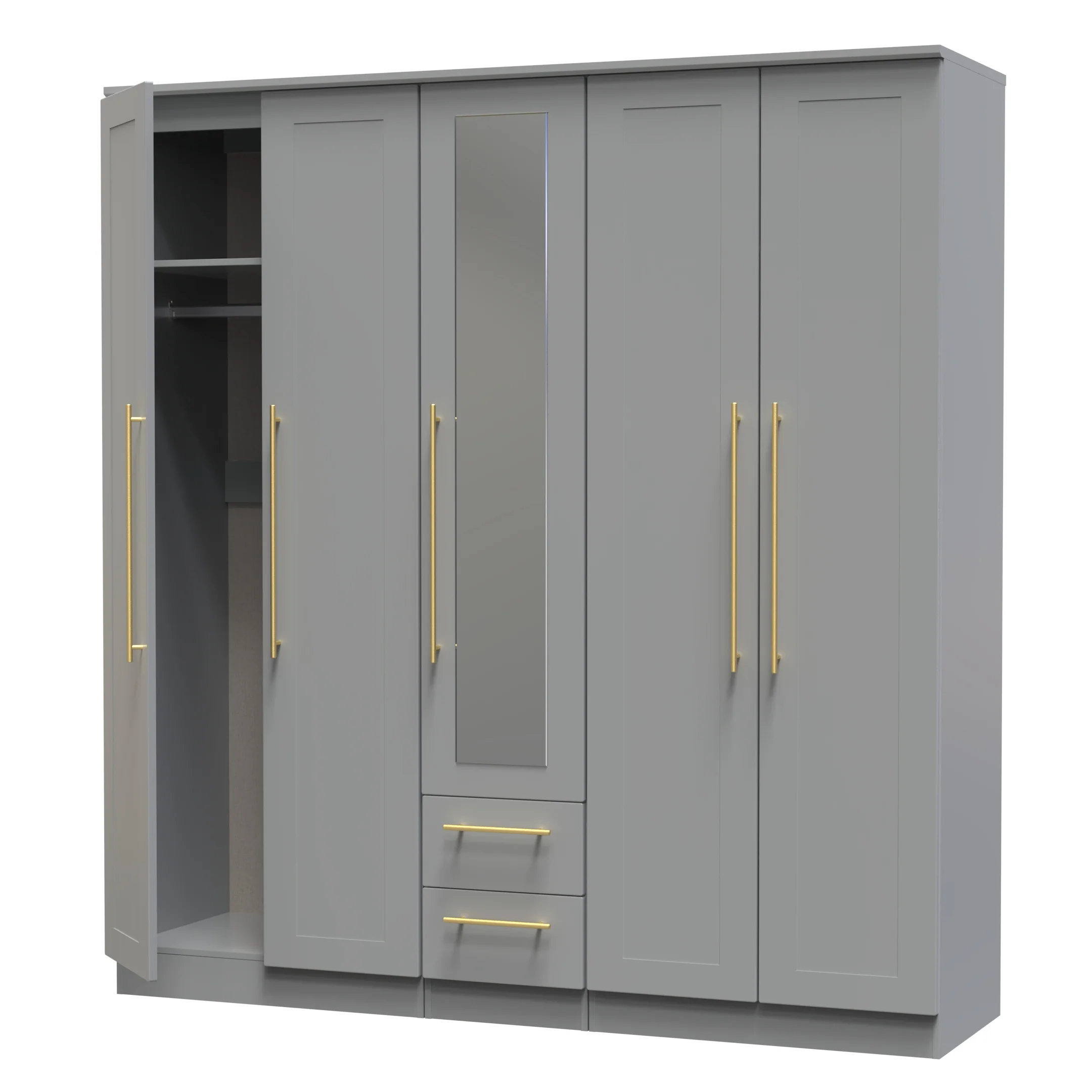 Ealing Ready Assembled Tall 5 Door 2 Drawer 1 Mirror Wardrobe in Dusk Grey - Image 5