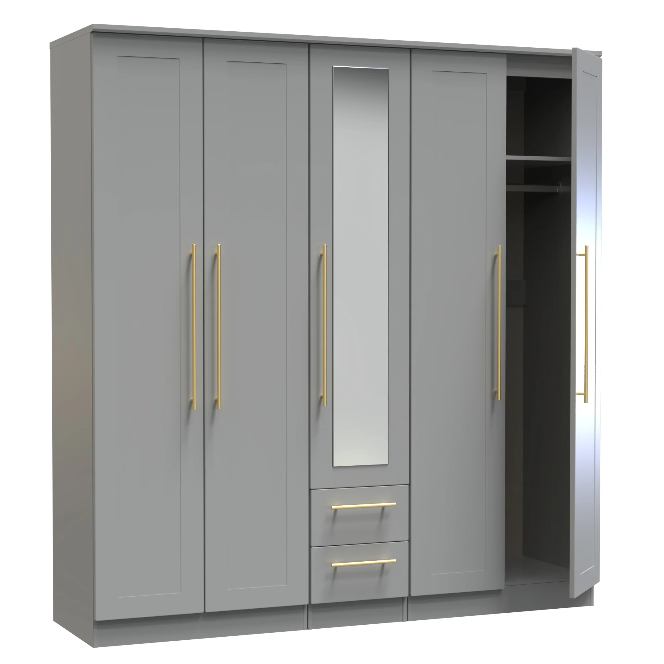 Ealing Ready Assembled Tall 5 Door 2 Drawer 1 Mirror Wardrobe in Dusk Grey - Image 6